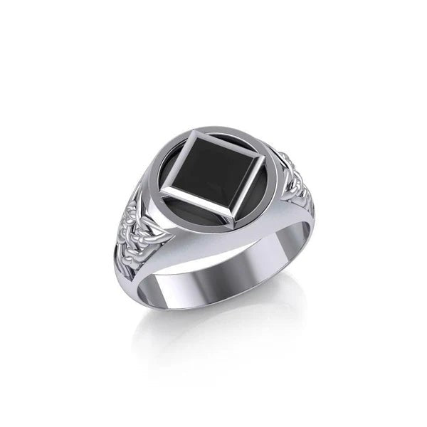 Celtic Sterling Silver NA Recovery Ring with Synthetic Onyx - Addiction Recovery Jewelry for Men & Women - Perfect for 12-Step Meetings, Sobriety Gifts & Spiritual Healing (TRI1287)