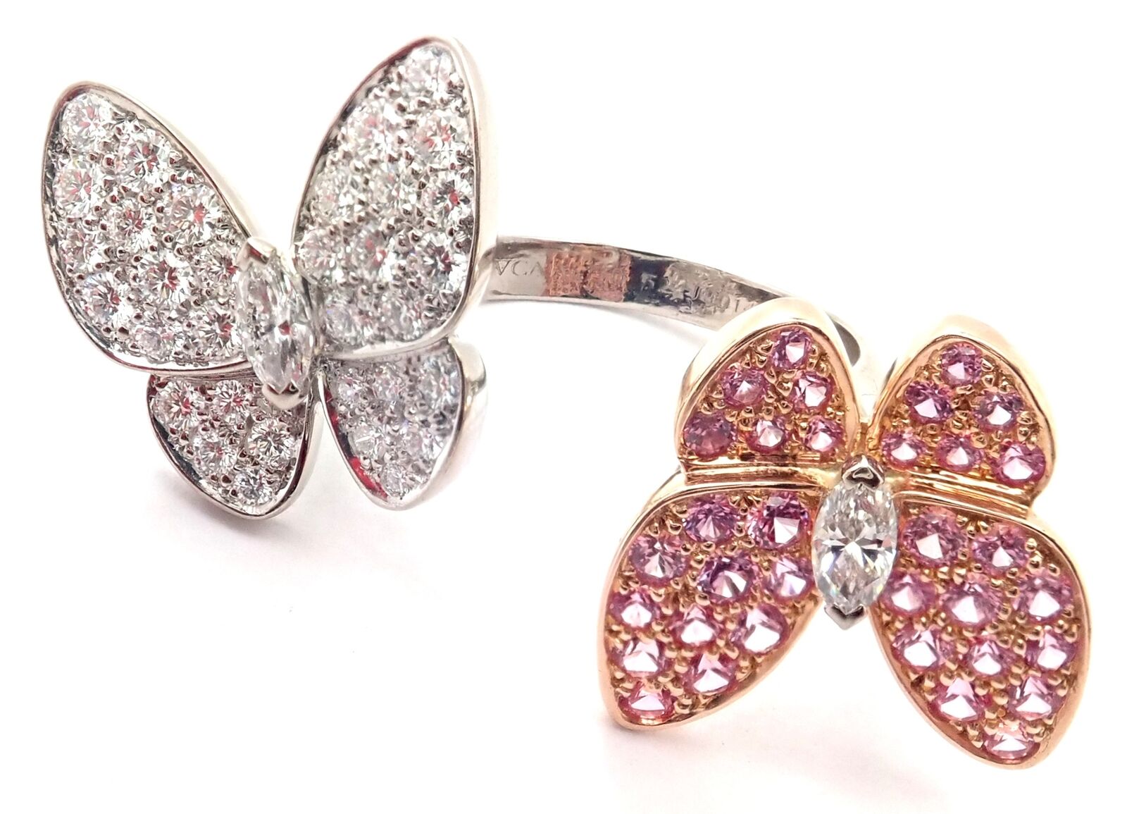 Van Cleef & Arpels 18k Gold Diamond Sapphire Two Butterfly Ring - Elegant Stackable Between Finger Ring for Women, Perfect for Weddings, Anniversaries & Special Occasions