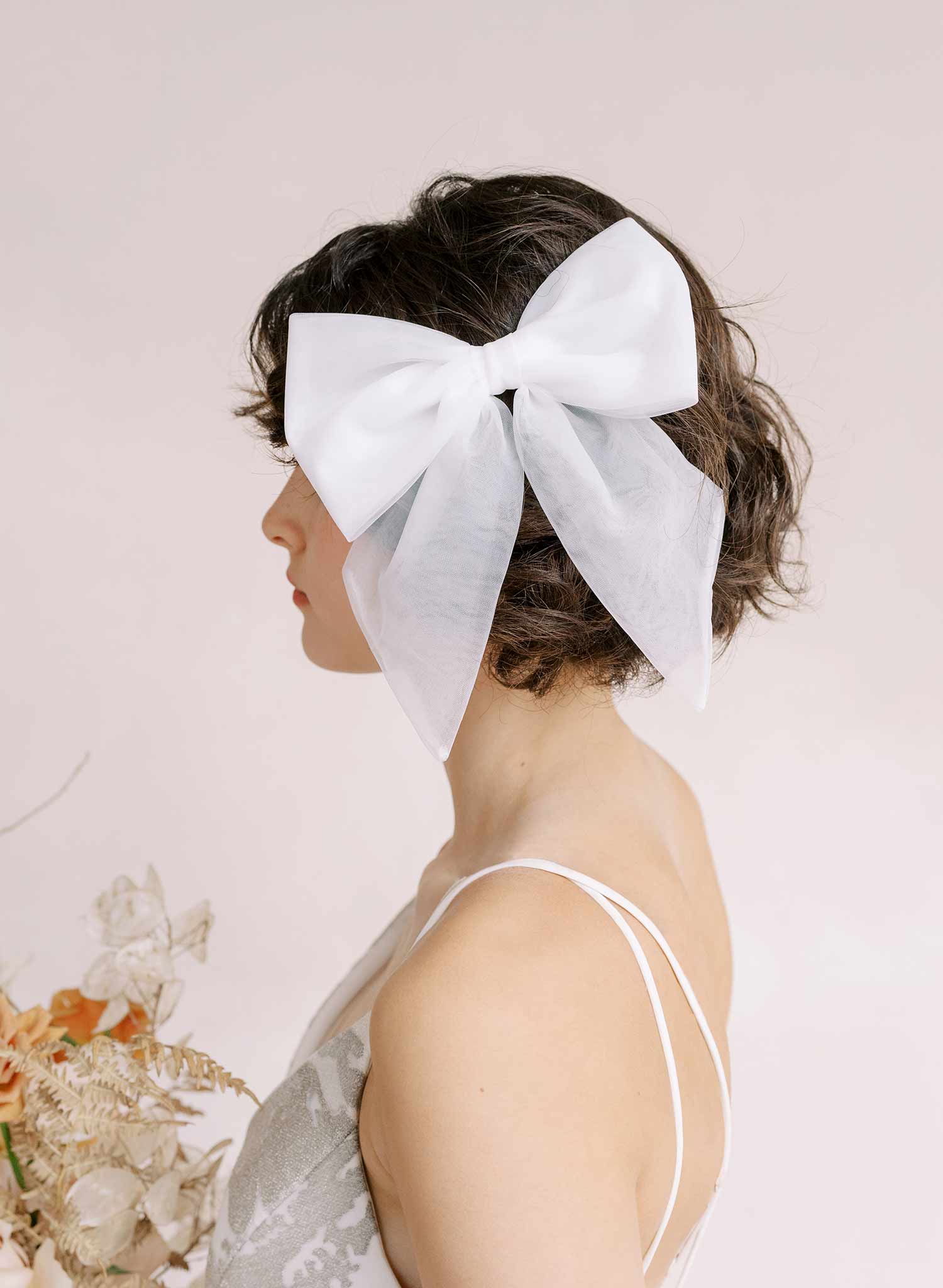 Elegant Tulle Bridal Bow Hair Clip - Style #2355 for Weddings, Prom & Special Occasions