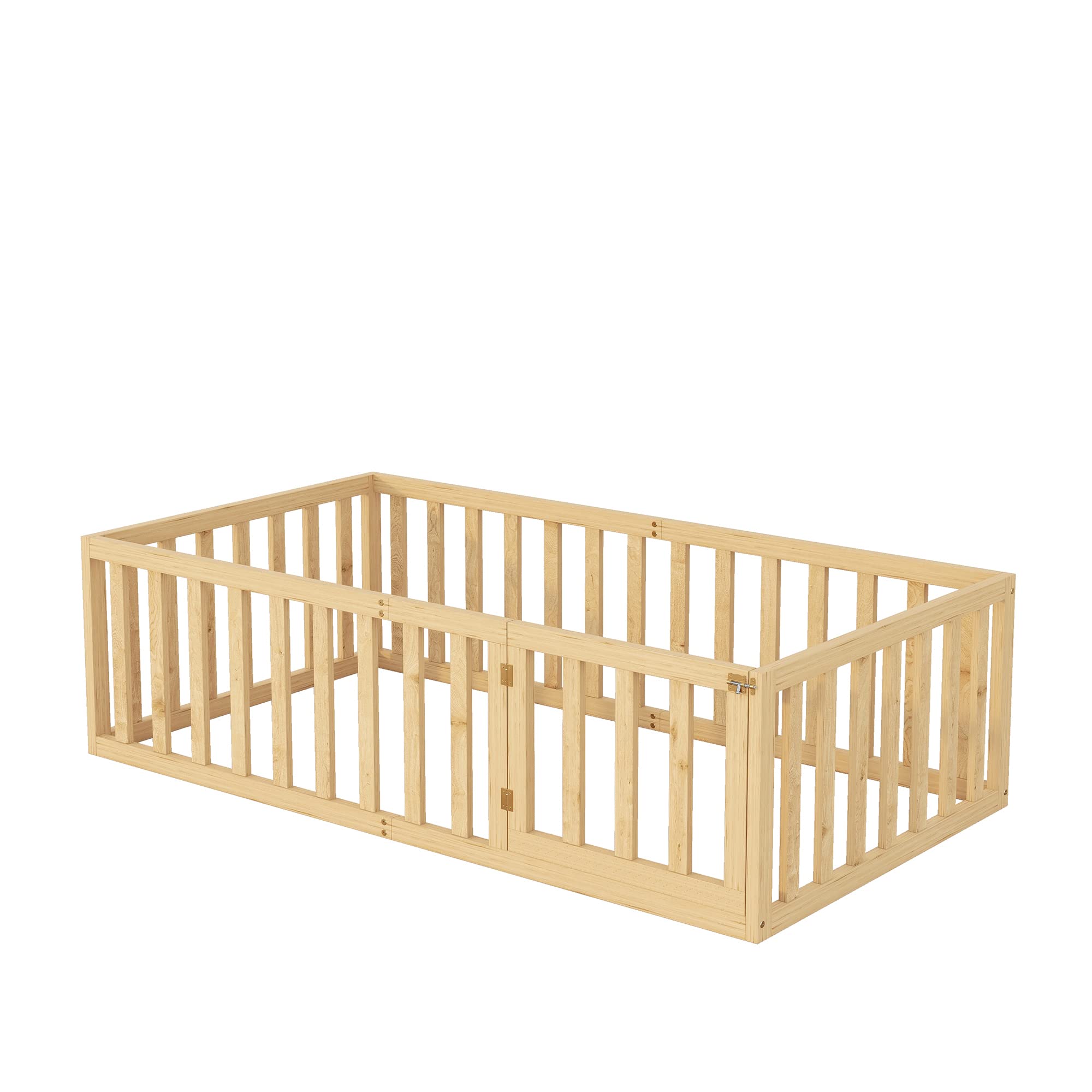 Montessori Twin Floor Bed for Kids - Low Ground Toddler Bed with Fence | Safe Play & Sleep Space