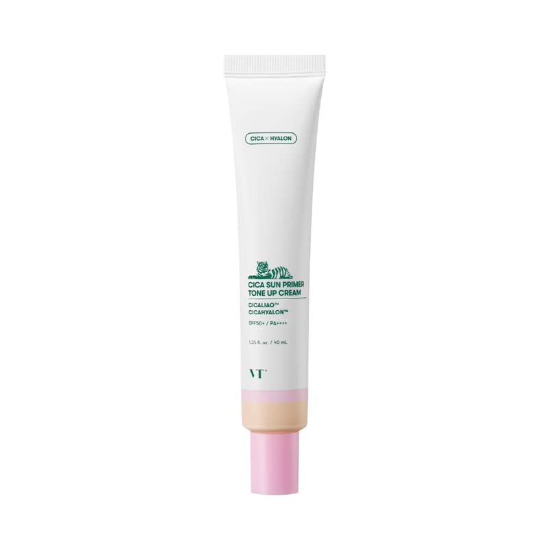 VT Cosmetics Cica Sun Primer Tone Up Cream SPF50+ PA++++ 40ml - Korean Sunscreen for Face, Moisturizing & Brightening - Perfect for Daily UV Protection & Makeup Base