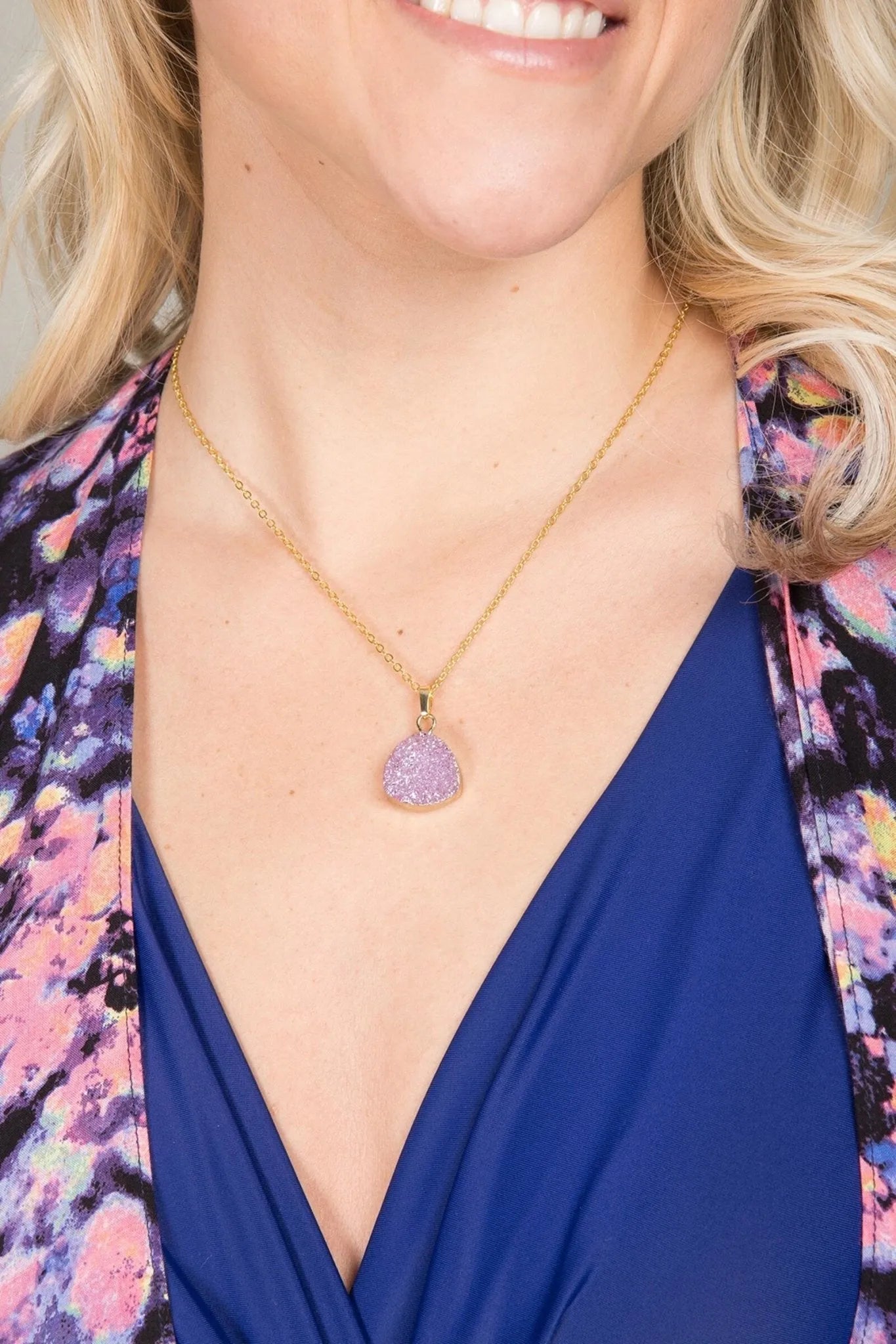Druzy Triangle Pendant Necklace for Women - Elegant Boho Crystal Jewelry for Everyday Wear & Special Occasions