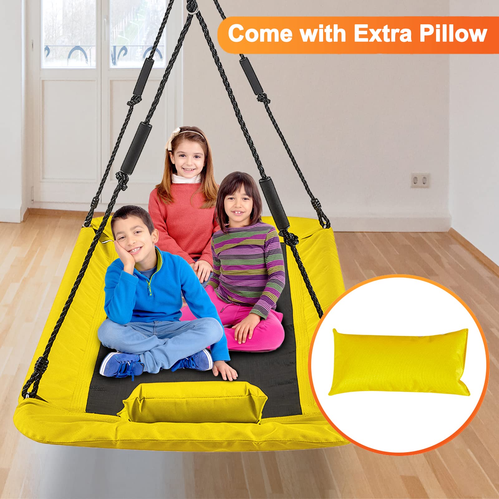 Outdoor Tree Swing for Kids & Adults - 59 Inch Flying Swing with 2 Hanging Straps, 700lb Capacity, Adjustable Ropes - Easy Setup Backyard Swing Set (Yellow) - Perfect for Family Fun, Playgrounds, and Outdoor Adventures