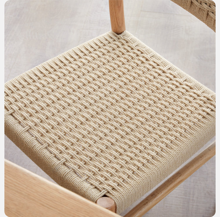 Solid Oak & Cherry Wood Rope Dining Chair - Rustic Farmhouse Style for Kitchen, Dining Room, and Outdoor Patio Seating