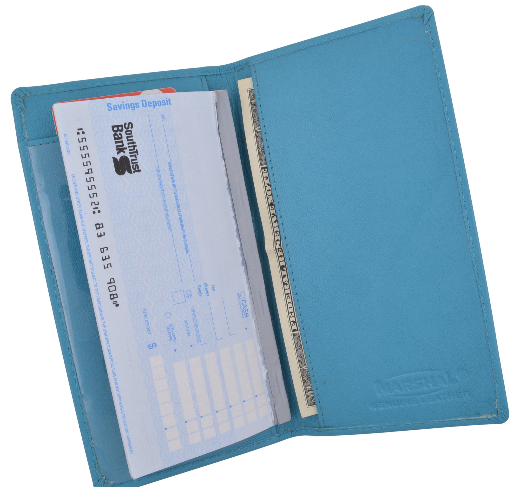 Handcrafted Genuine Soft Leather Checkbook Cover - Premium MARSHAL Wallet Organizer for Men & Women (Baby Blue) | Perfect Gift for Graduation, Birthday & Office Use