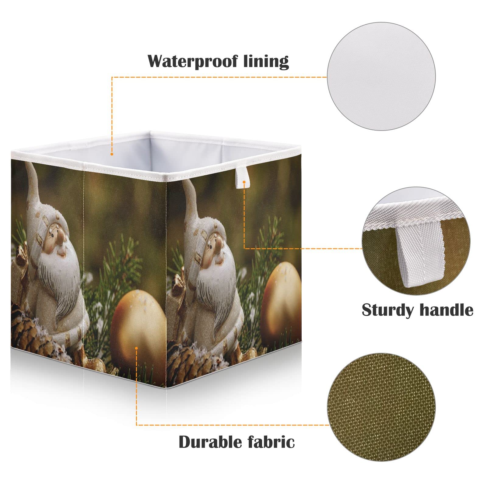 QUGRL Christmas Gnome Cube Storage Bins - 11x11 Inch Fabric Organizer Basket for Clothes, Toys & Home Decor | Perfect for Shelves, Closet, Cabinet, Office, Dorm & Bedroom Organization | Holiday & Year-Round Storage Solution