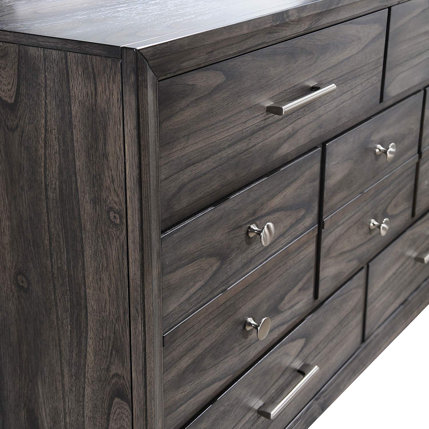 Benjara 7-Drawer Wooden Dresser with Natural Grain Texture - Gray Bedroom Storage Organizer for Clothes, Linens & Accessories