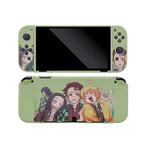 **Shockproof Nintendo Switch OLED Case 2021 - Cute Kawaii Protective Cover, Anti-Scratch, Waterproof & Anti-Fingerprint - Slayer Funny Trio Green Design - Perfect for Gaming, Travel & Daily Use**