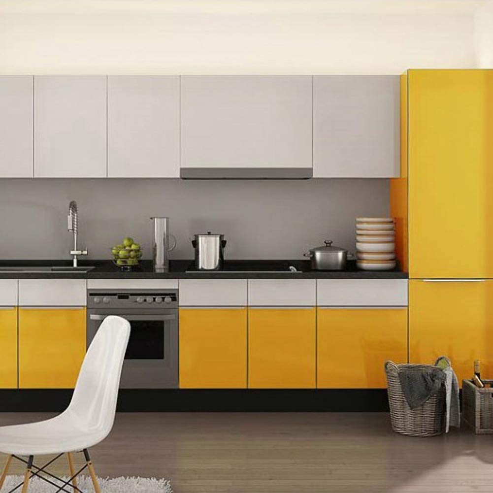 LACHEERY Glossy Yellow Self-Adhesive Contact Paper - Waterproof Peel & Stick Wallpaper for Countertops, Cabinets, Furniture - 15.8