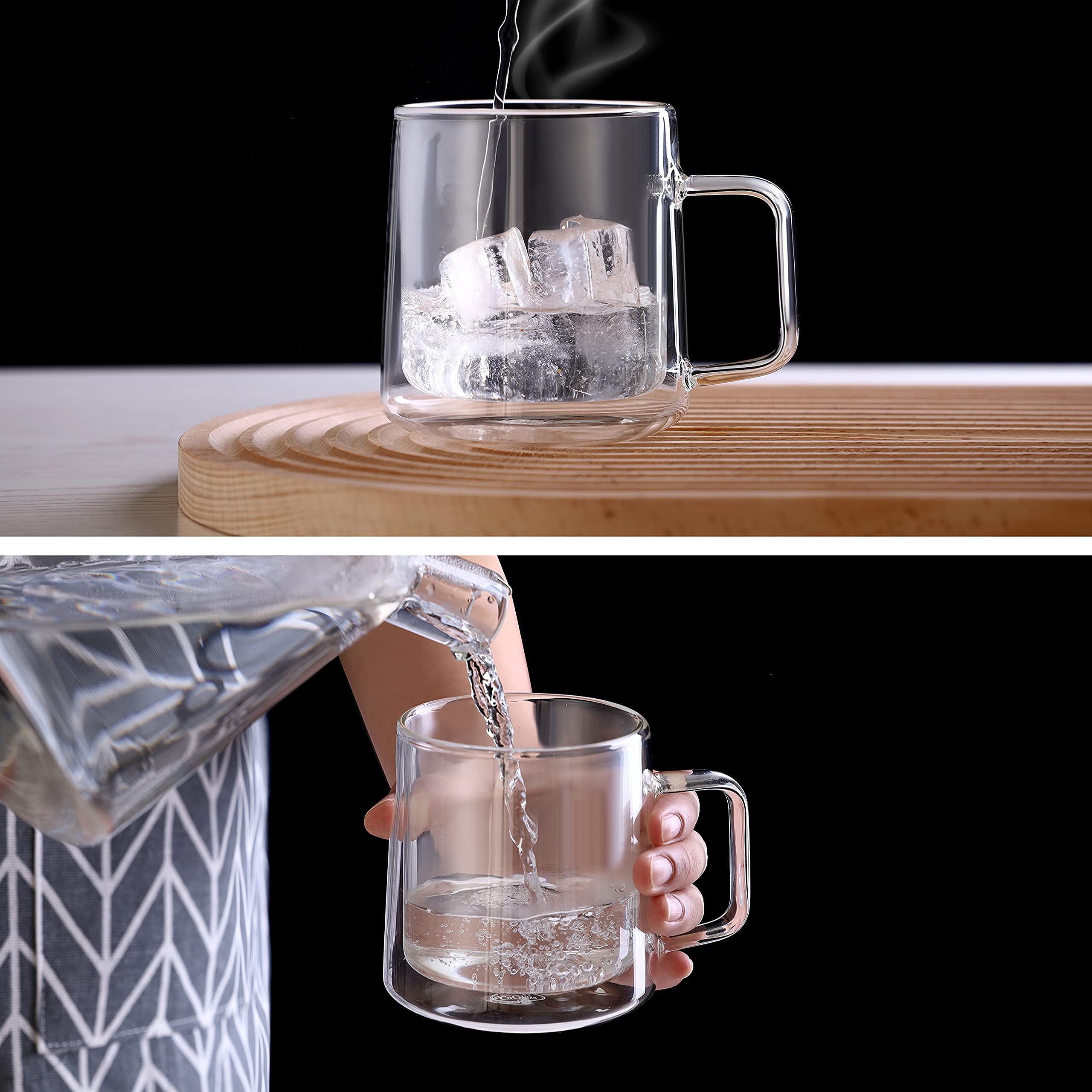 CNGLASS Double Wall Insulated Glass Coffee Mug 15.2oz (450ml) - Clear Espresso Cup with Handle - Perfect for Hot & Cold Beverages - Ideal for Home, Office or Cafe Use