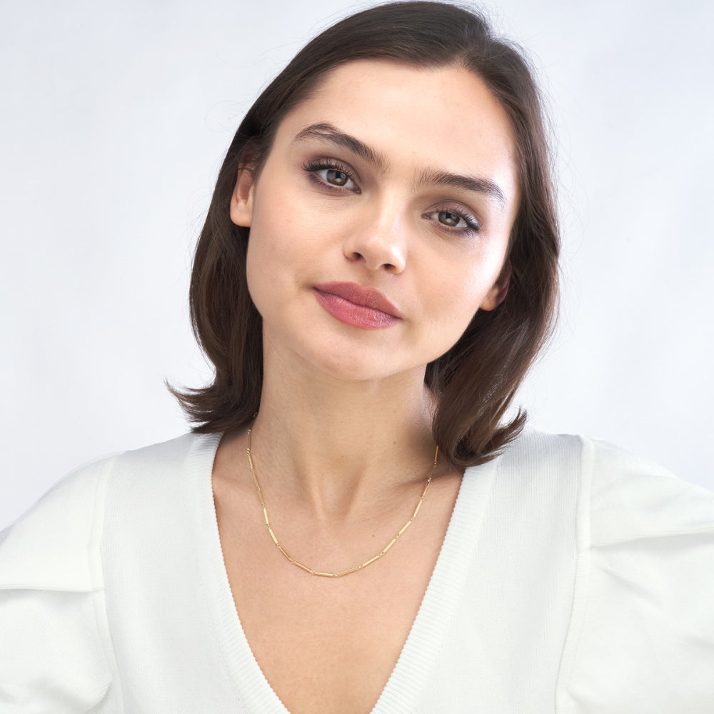 14K Gold Rectangle Bar Station Chain Necklace for Women - Dainty Minimalist Layering Jewelry, Perfect for Everyday Wear, Gift Giving & Special Occasions