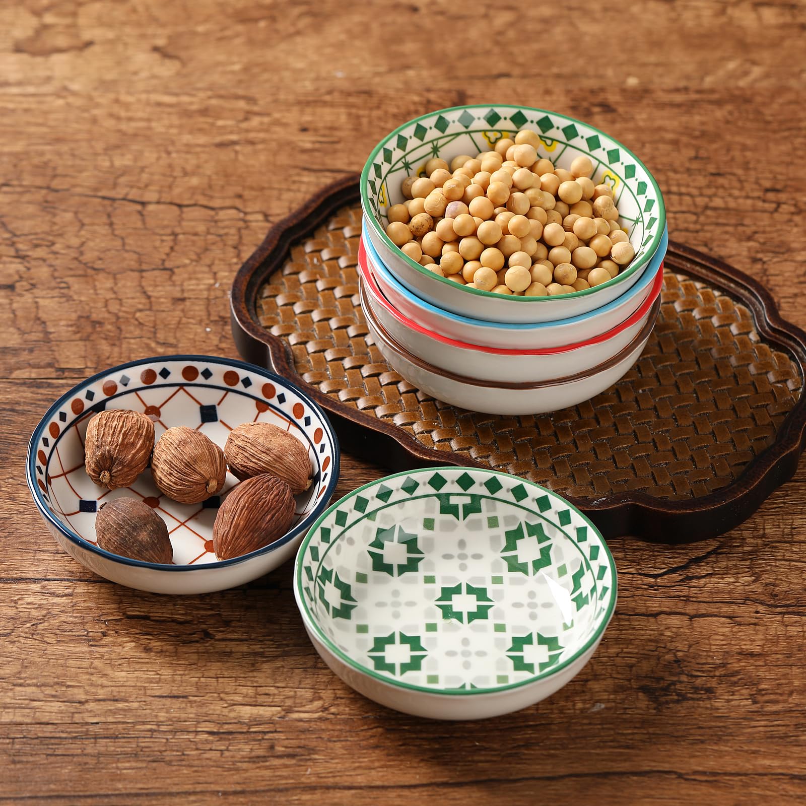 TuYines Porcelain Tapas Dishes Set - 6pcs 10cm Ceramic Snack Bowls for Sushi, Soy Sauce & Dips | Perfect for Appetizers, Party Serving & Small Bites