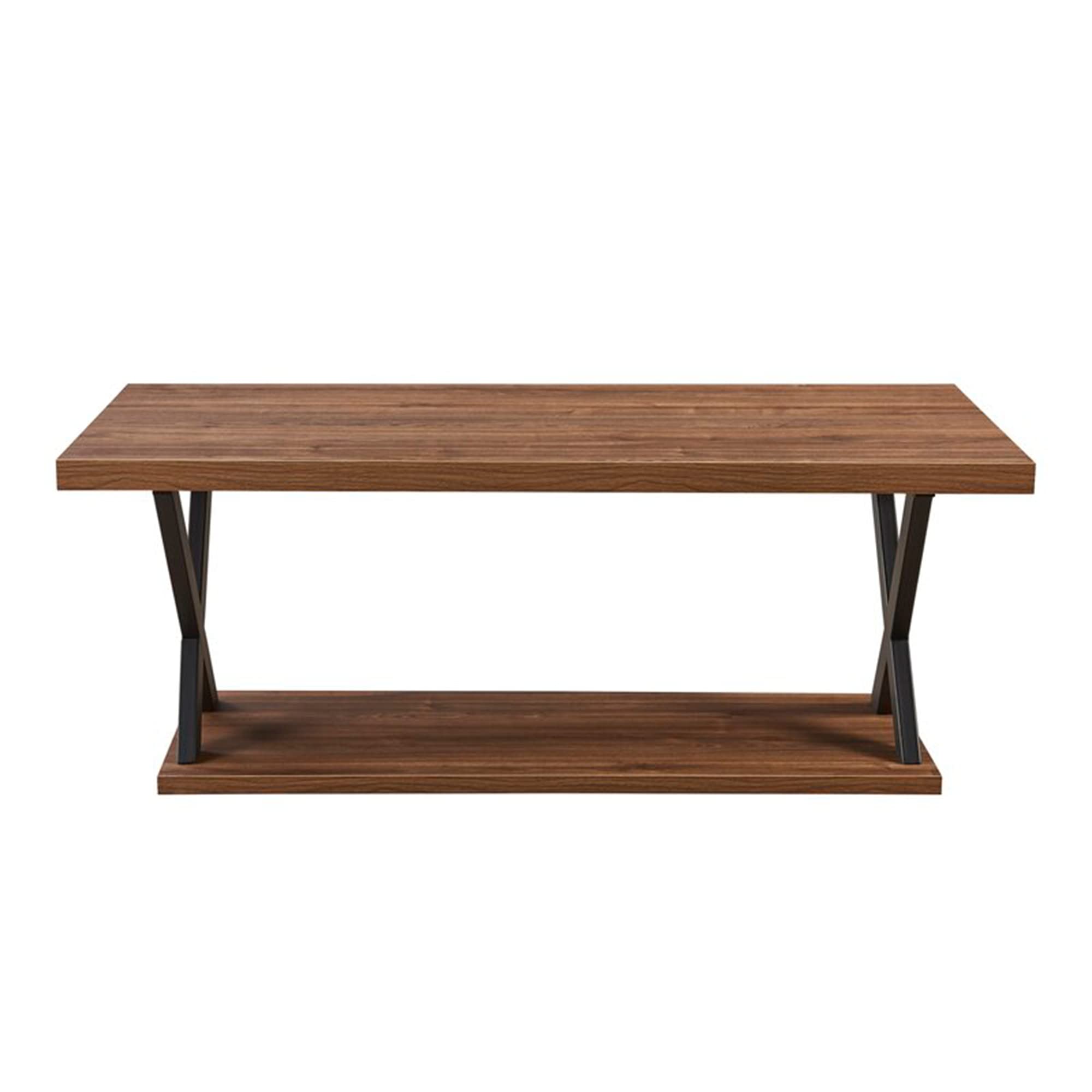 Vanity Art Modern 2-Tier Industrial Coffee Table with Storage Shelf - X-Frame Rectangle Design for Living Room, Home Office - Brown (MLT4088CT-BR-BK) | Perfect for Small Spaces, Apartment Decor & Entertaining Guests
