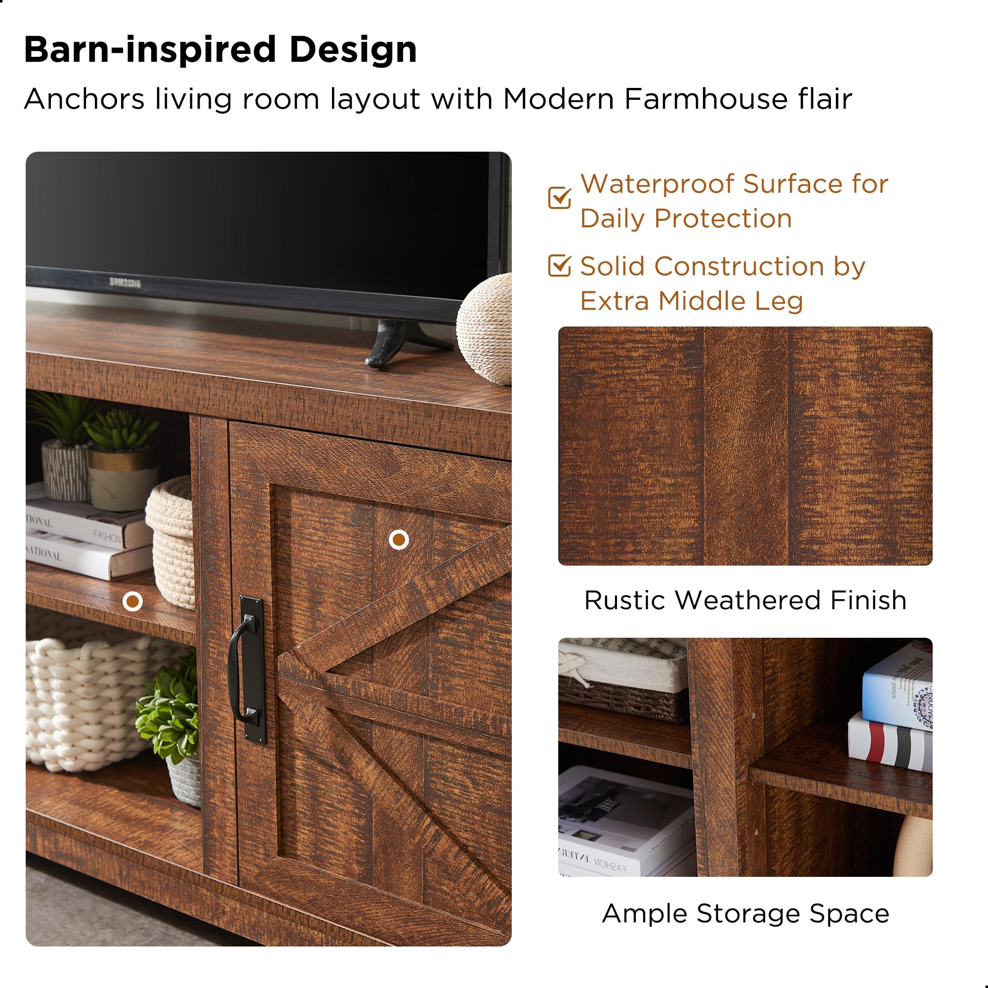 T4TREAM 75 Inch Farmhouse TV Stand - Rustic Wood Barn Door Media Console with Storage Cabinets, Easy Assembly Modern Entertainment Center for Living Room - Perfect for Home Theater & Family Movie Nights (Reclaimed Barnwood Finish)