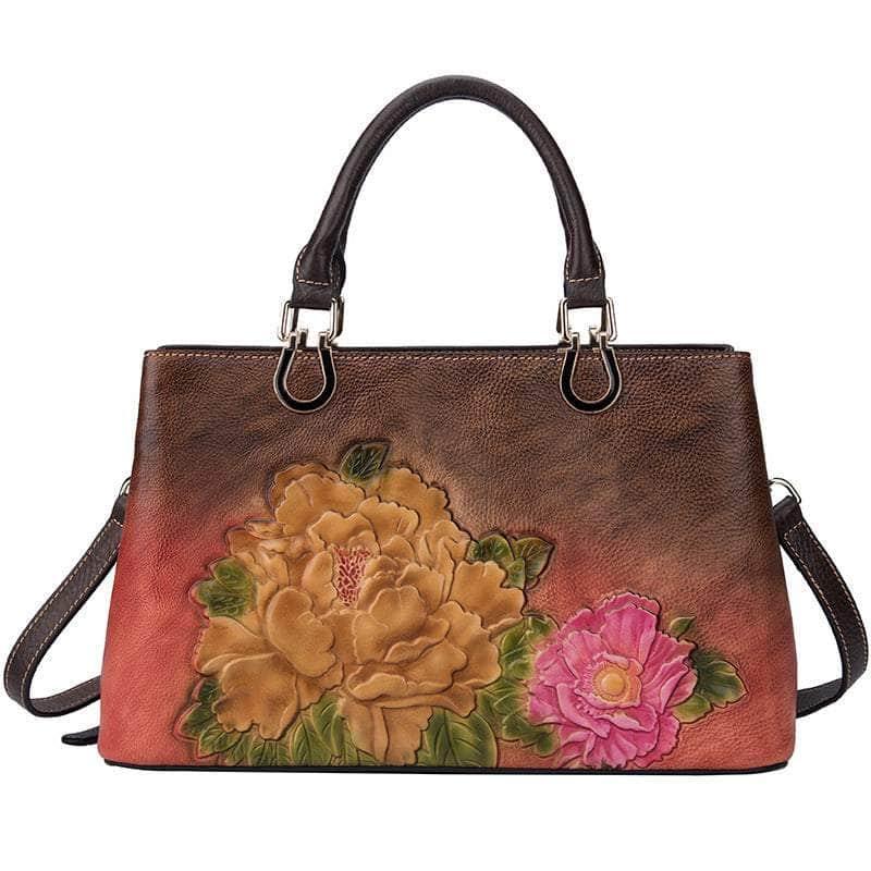 Genuine Leather Flower Pattern Handbag for Women - Stylish Crossbody Purse with Floral Design, Perfect for Daily Use, Work, and Evening Out
