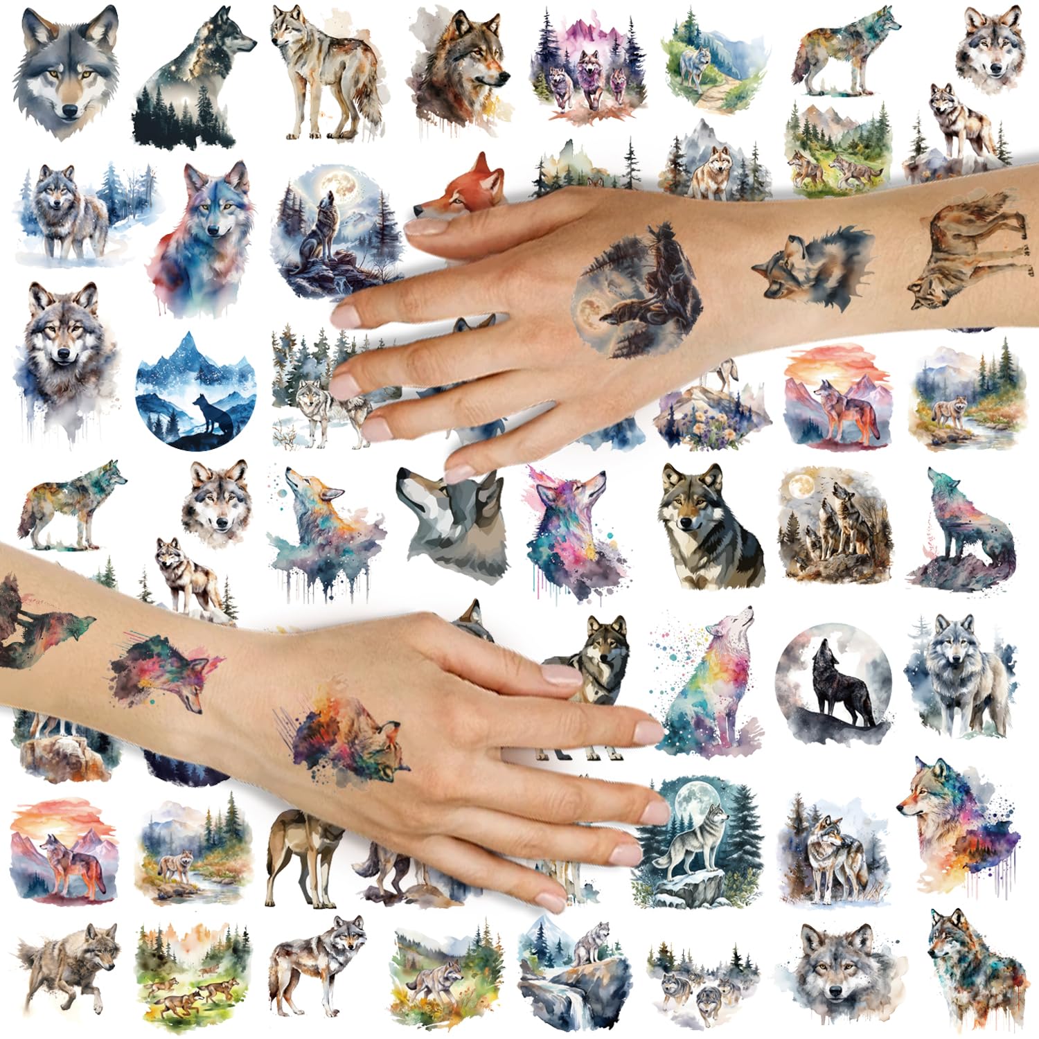 70 PCS Wolf Temporary Tattoos for Boys & Girls - Waterproof Fake Body Stickers for Costume Parties, Baby Showers & Birthday Favors - Perfect for Halloween, Themed Events & Party Bag Fillers