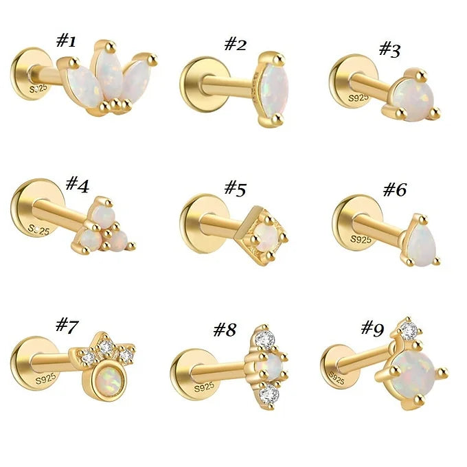 Opal Labret Flat Back Earrings - Surgical Steel Push Pin Studs for Cartilage, Helix, Nose Piercing | Hypoallergenic Body Jewelry for Women & Men | Perfect for Everyday Wear & Special Occasions