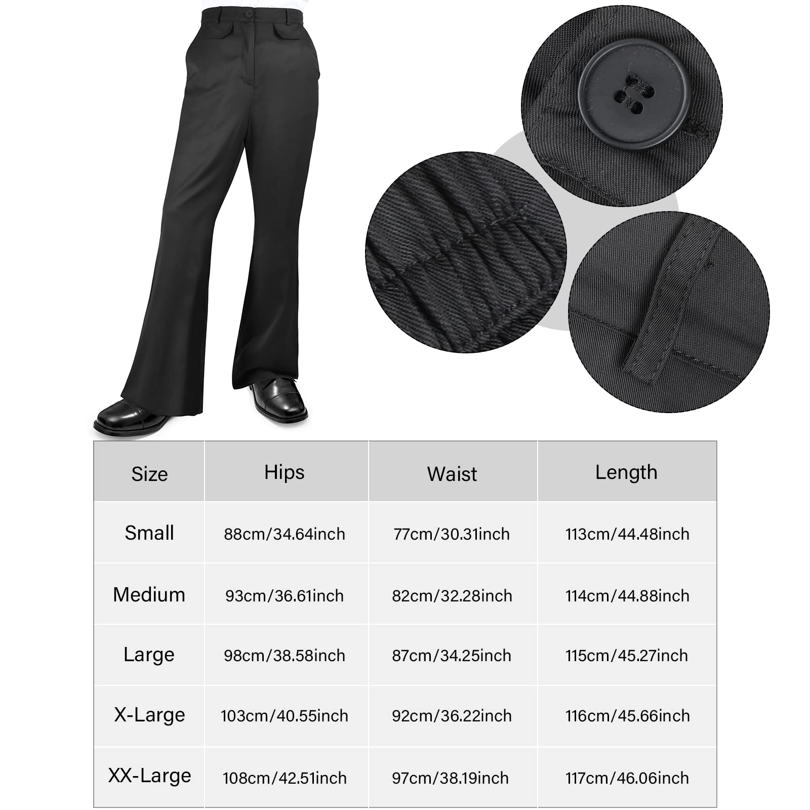 Geyoga 70s Disco Costume for Men - Retro Bell Bottom Pants with Wig, Sunglasses & Necklace Set - Perfect for Halloween Parties, Themed Events and 70s Dance Costumes