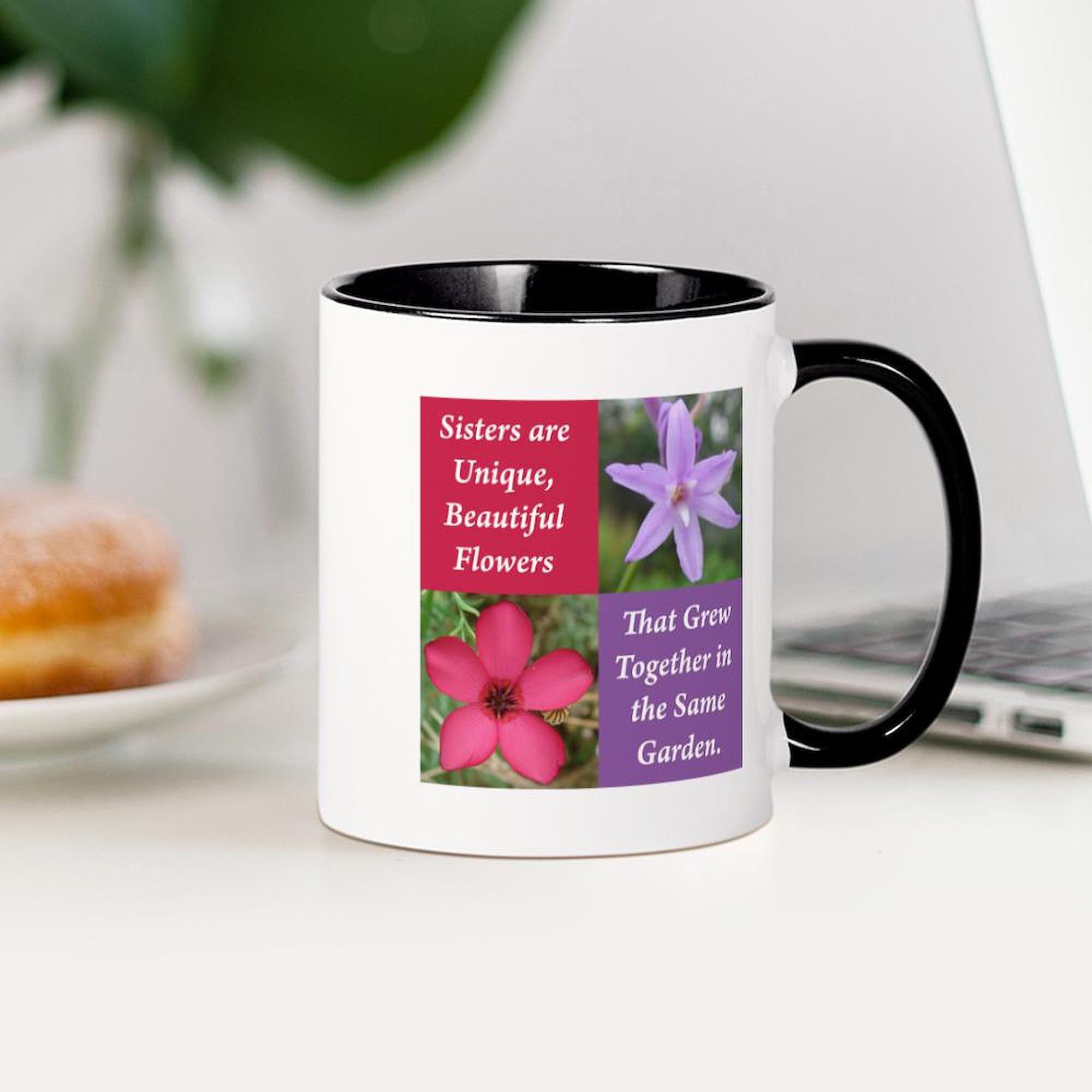 Sisters Coffee Mug - 11 oz (325 ml) Ceramic Cup with Two Flowers Design - Perfect for Sister Gifts, Birthday Presents, and Coffee Lovers - Ideal for Home, Office, or Tea Time