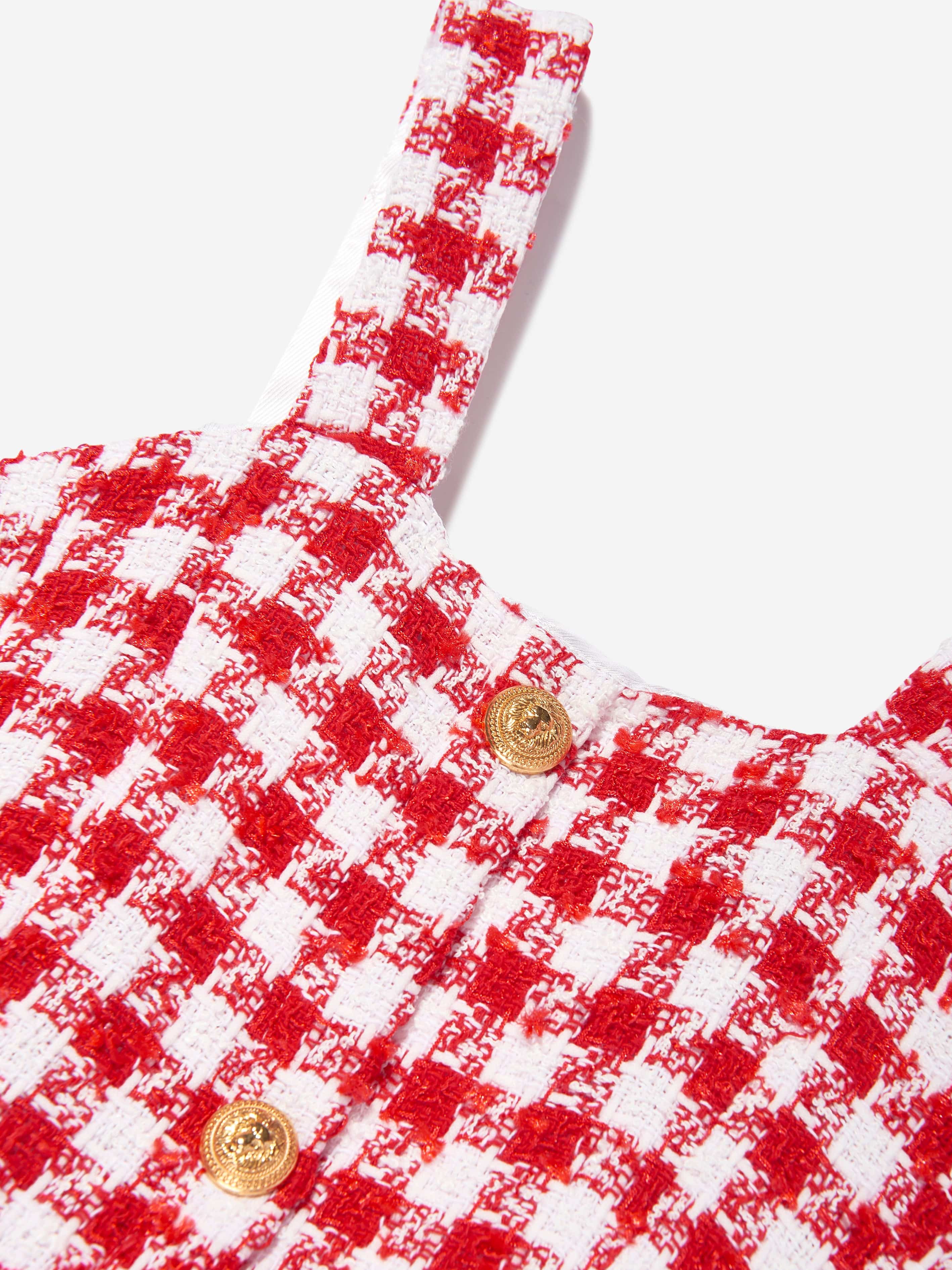 Balmain Red Checked Tweed Dress for Girls | Elegant Kids' Formal Wear | Perfect for Parties, Weddings & Special Occasions