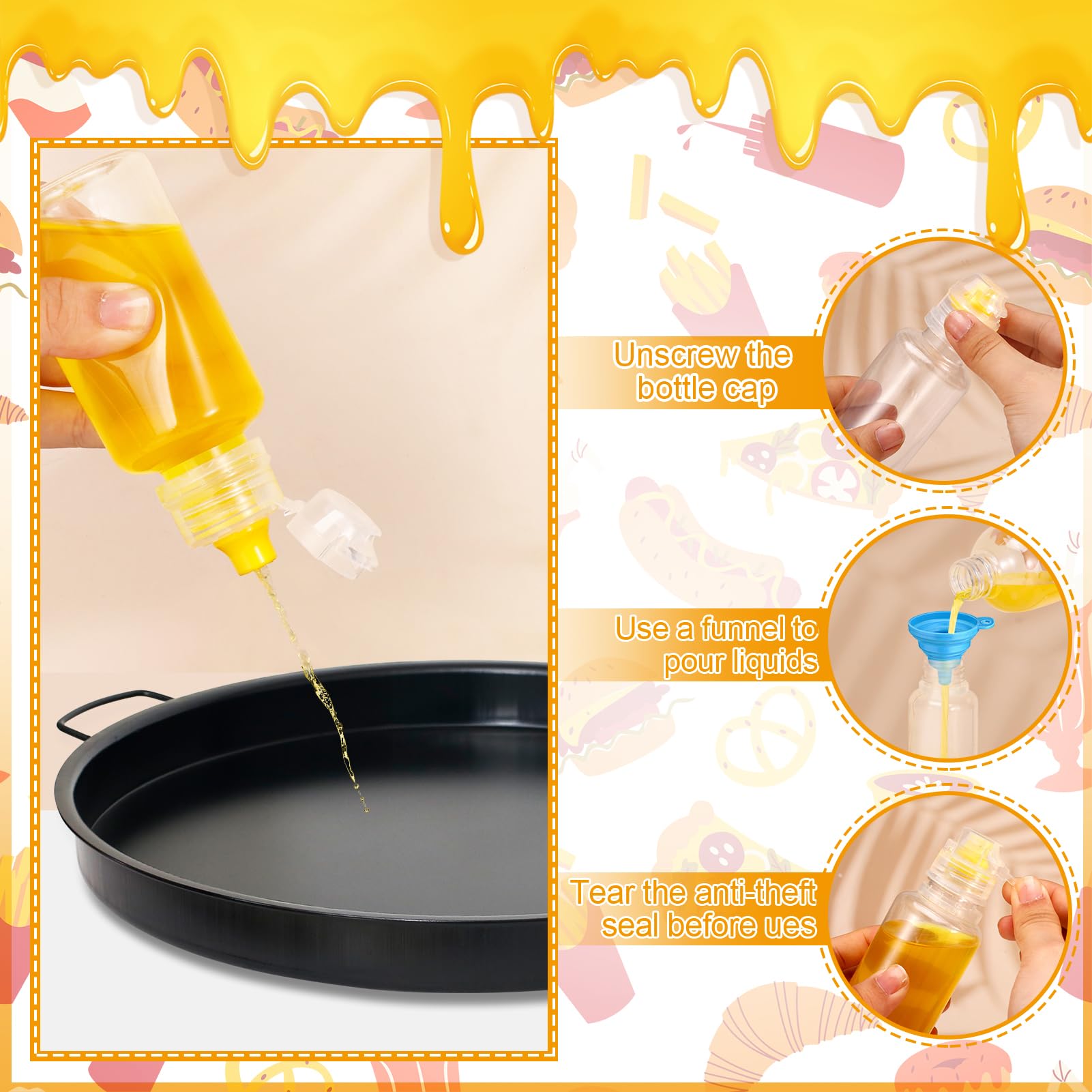 8-Pack Mini Squeeze Bottles with Flip Top Lids - 95ml Reusable Plastic Refillable Containers for Honey, Syrup & Sauces | Leakproof Travel-Size Bottles for Camping, Cooking, Kids Activities & Kitchen Use
