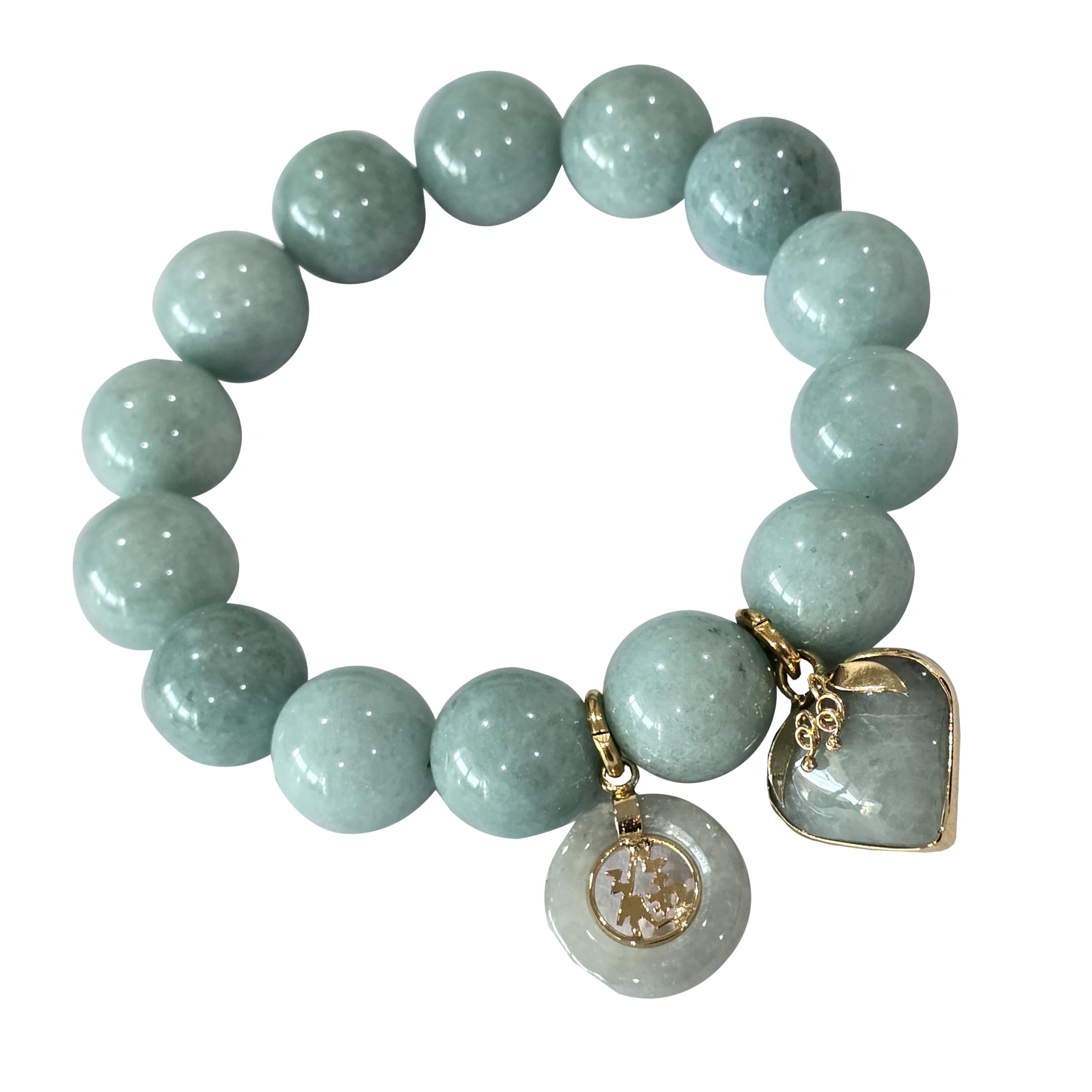 Natural Green Jade Bracelet for Women - Real Jade Bangle with Healing Energy, Lucky Heart Coin & Money Charm - Perfect for Meditation, Gifts & Spiritual Wellness