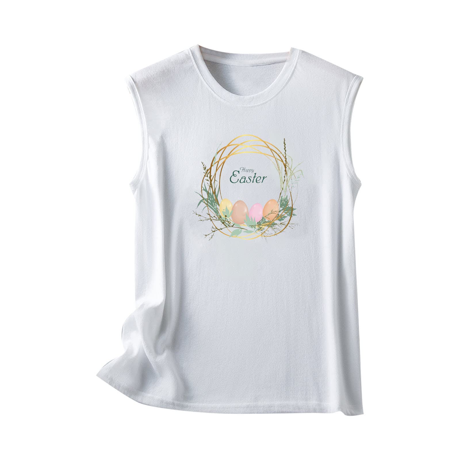 Women's Summer Sleeveless Tank Top - Floral Print O-Neck Blouse for Casual Wear, Beach & Easter Outfits | Lightweight Breathable Tee Shirt for Women