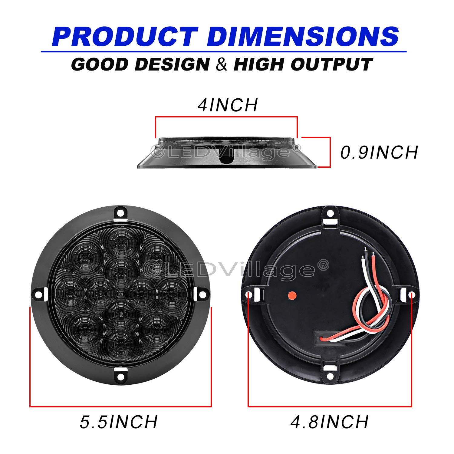 2 Pack 4 Inch LED Round Red Smoked Lens Trailer Marker Lights - Waterproof 12V DC Stop Tail Parking Lamps for Trucks, Tractors, Cars | Durable for Night Driving, Camping & Off-Road Adventures