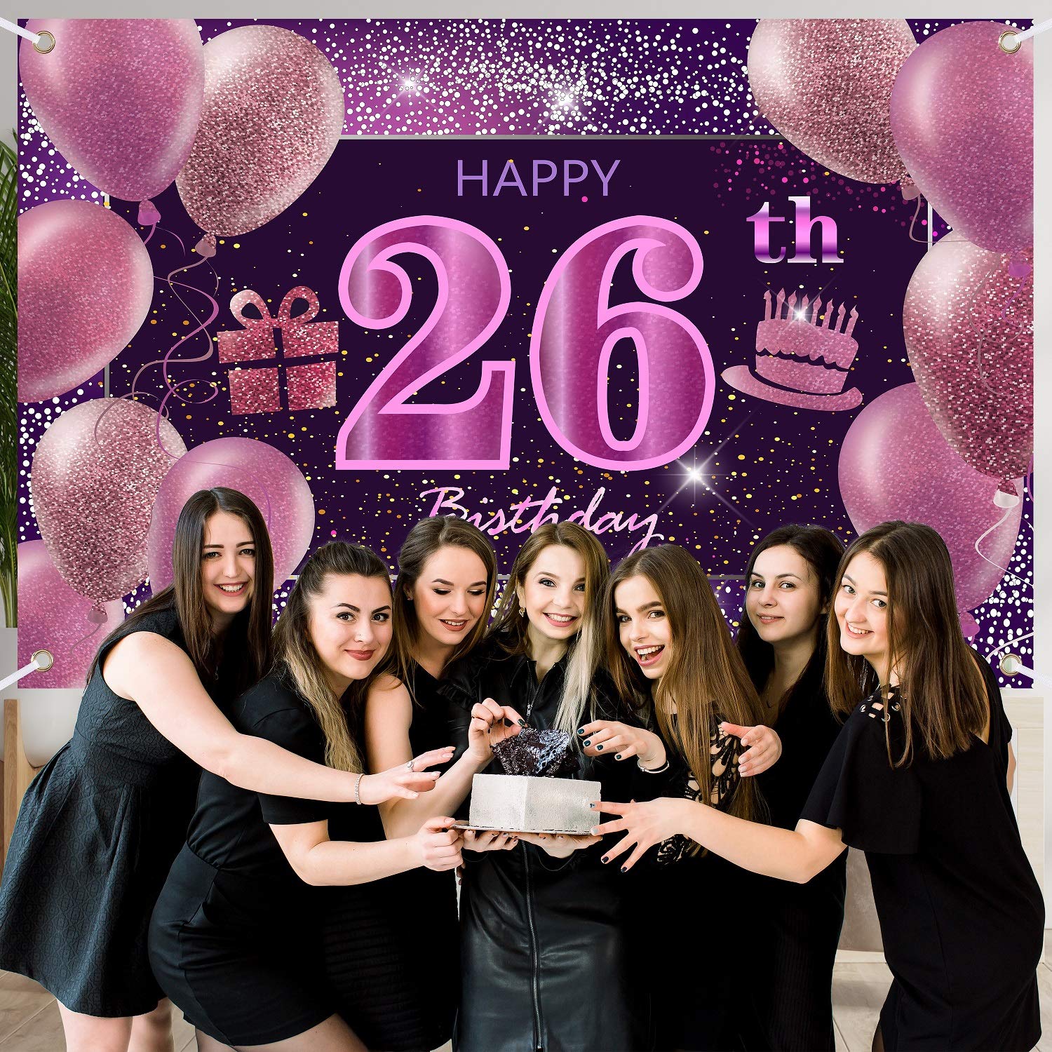 IMISI Pink 26th Birthday Banner & Backdrop Decorations for Women - Perfect for Girls' Birthday Parties, Photo Booths & Celebrations