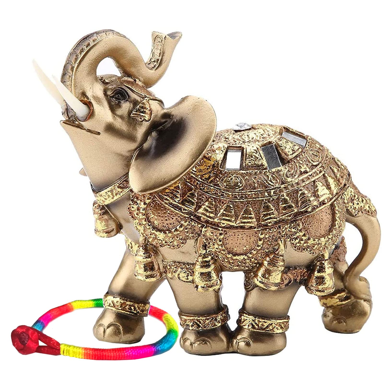 Golden Polyresin Elephant Statue - Lucky Feng Shui Wealth Decor for Home & Office | Handcrafted Elephant Sculpture with Upward Trunk | Perfect Gift for Collectors & Housewarming