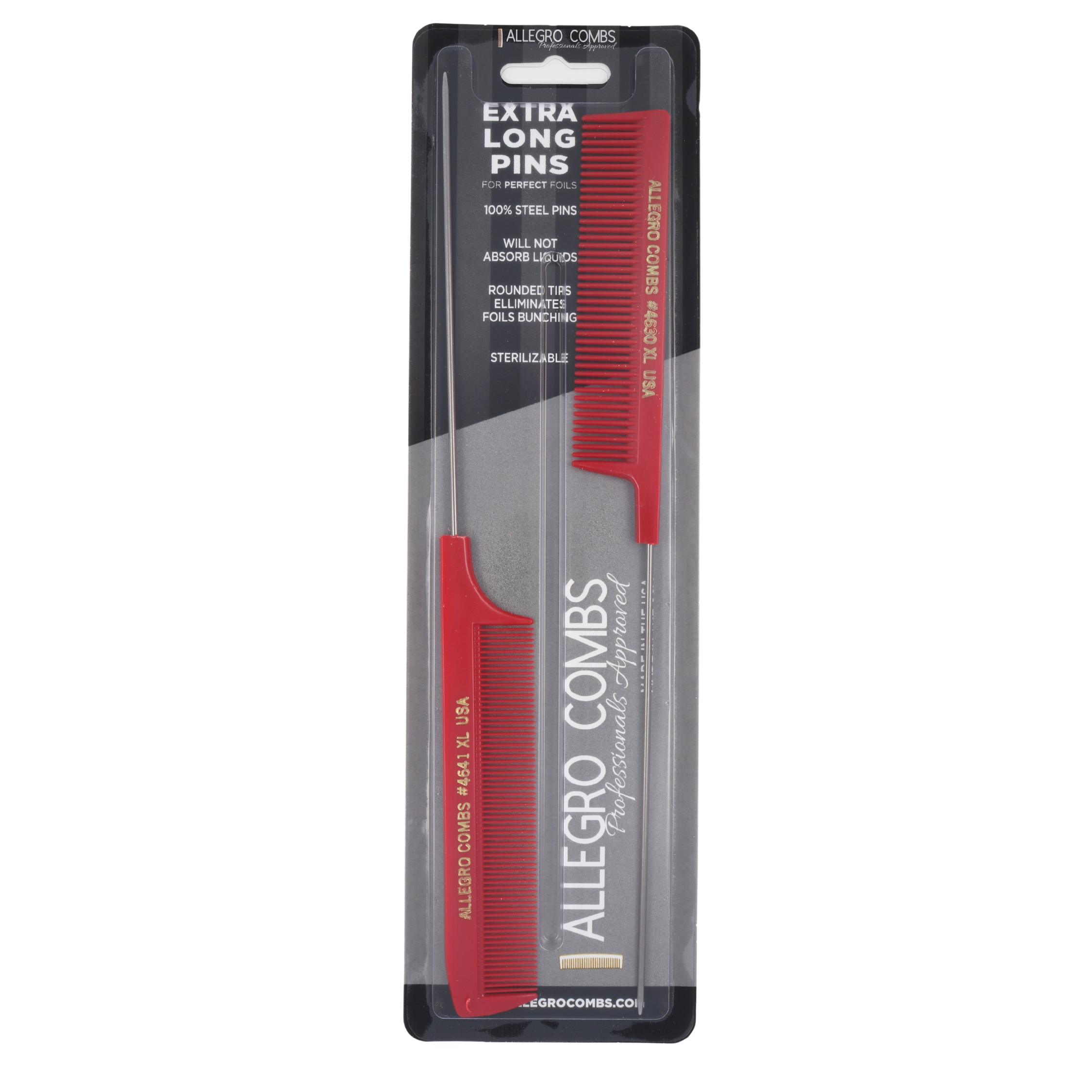Allegro Combs XL Pintail Parting & Foiling Combs Set - Professional Hair Styling Tools for Salon & Home Use