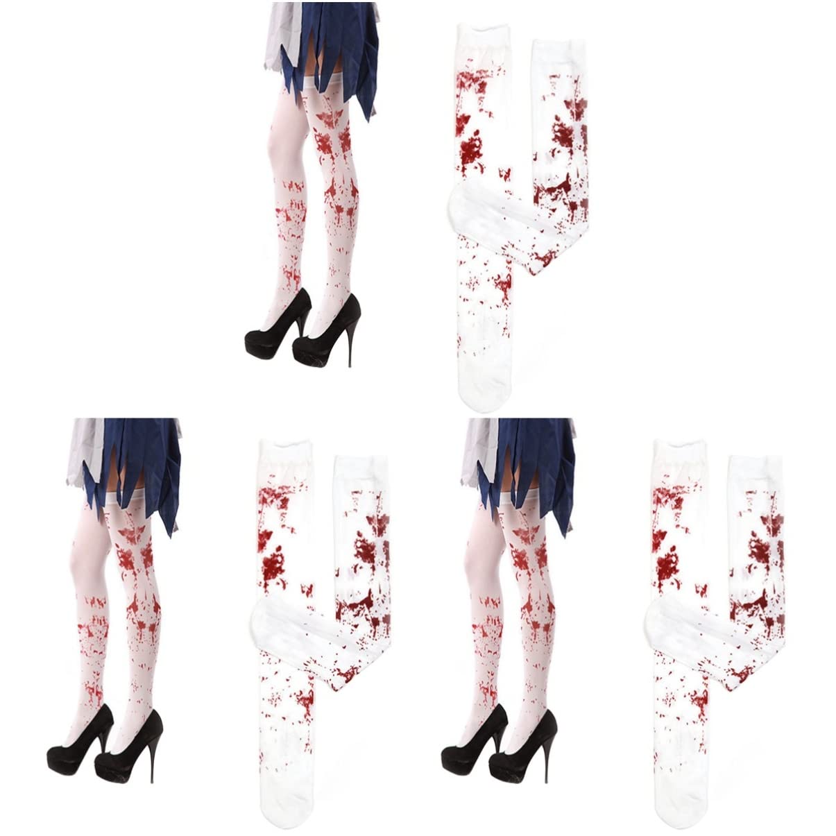 Spooky Halloween Knee High Socks for Women - 3 Pairs 70CM Blood Stained Novelty Socks | Perfect for Halloween Costumes, Cosplay, and Themed Parties