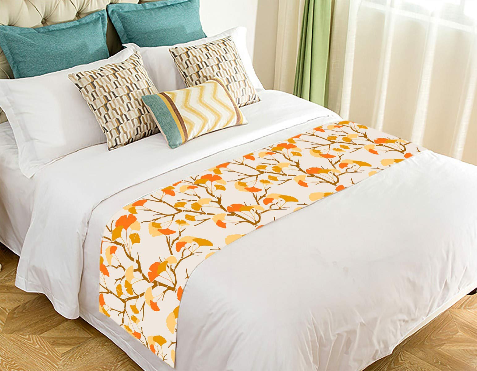 ECJZNT Autumn Ginkgo Leaves Bed Runner - 20x95 Inch Decorative Bed Scarf for Queen/King Size Beds | Fall Home Decor, Seasonal Table Runner, Thanksgiving & Christmas Bedding Accessory