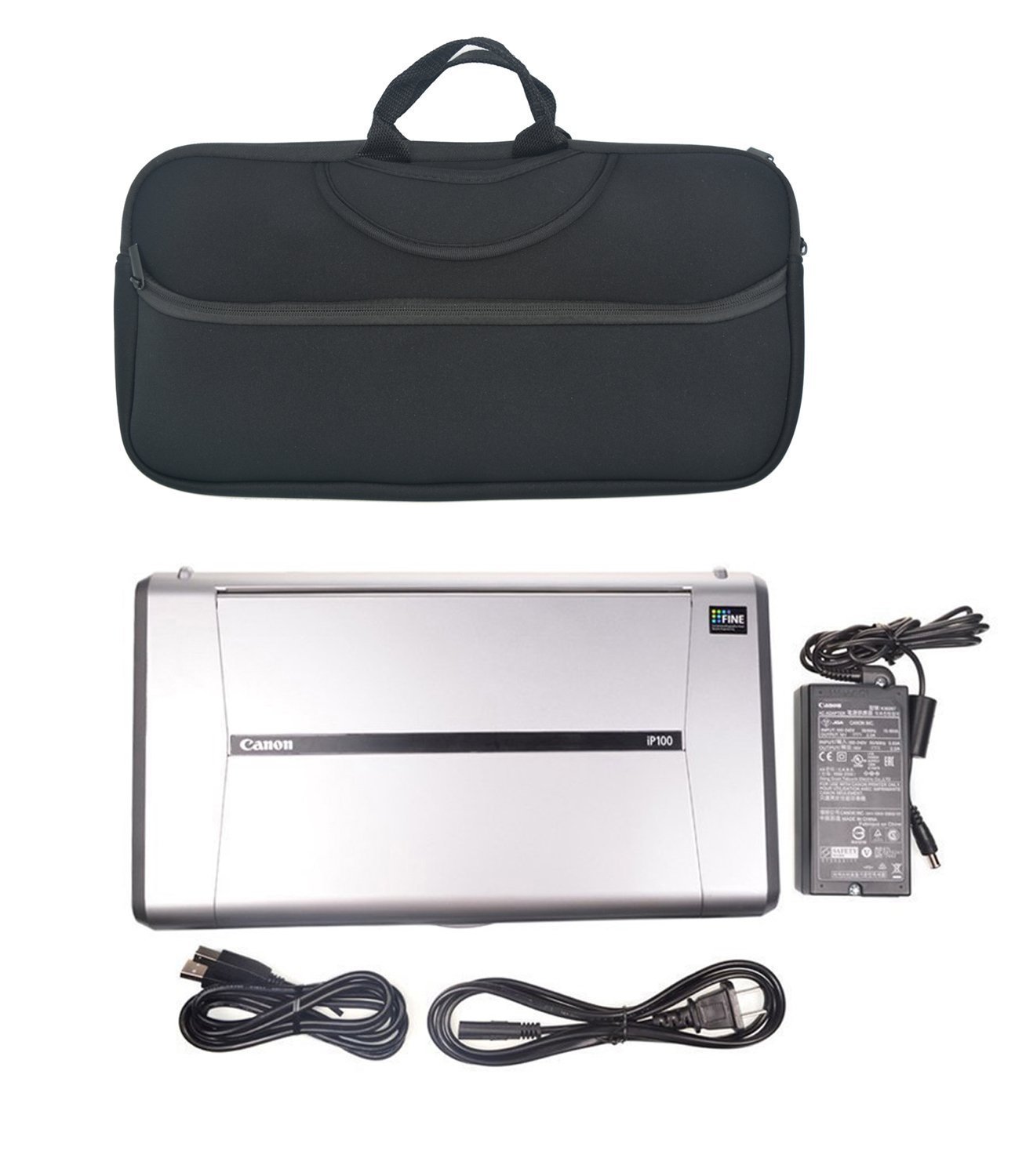 Canon PIXMA iP110 & iP100 Printer Sleeve - Portable Neoprene Travel Case with Storage for Power Adapter & Cables | Water-Resistant Protective Cover for Mobile Printing, Business Trips & Photo Printing On-The-Go