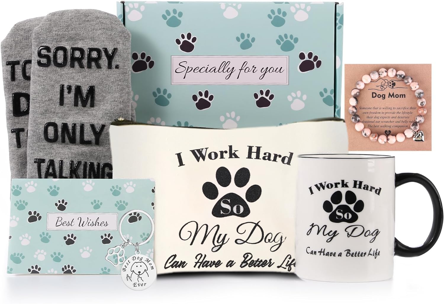 Funny Dog Mom Gifts for Women - Cute Dog Lover Mugs & Bracelets - Perfect Dog Themed Gift Basket for Mother's Day, Birthday, Christmas - Great for Wife, Grandma, Sisters - Ideal for Coffee Lovers & Dog Enthusiasts