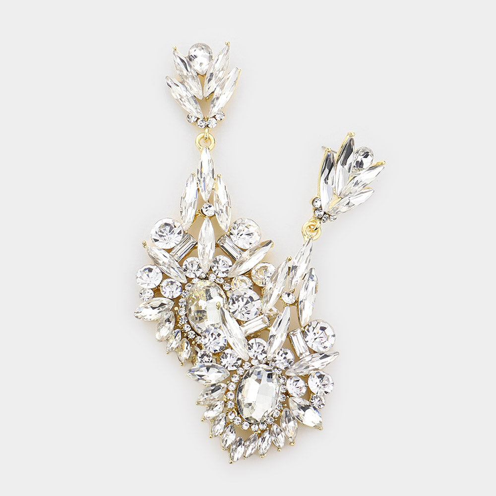 Elegant Clear Crystal Chandelier Earrings in Gold for Women | Perfect for Weddings, Parties & Evening Events | 237308