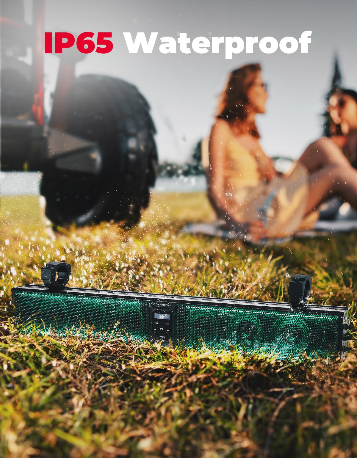 KEMIMOTO 33 Inch 8 Speaker UTV Sound Bar - Waterproof Bluetooth Sound System with Multicolor LED Lights, Heavy-Duty Aluminum Housing for SXS, Golf Cart, Marine Boat - Fits 1.75''-2.25'' Roll Bars | Perfect for Off-Road Adventures, Beach Parties & Outdoor Entertainment