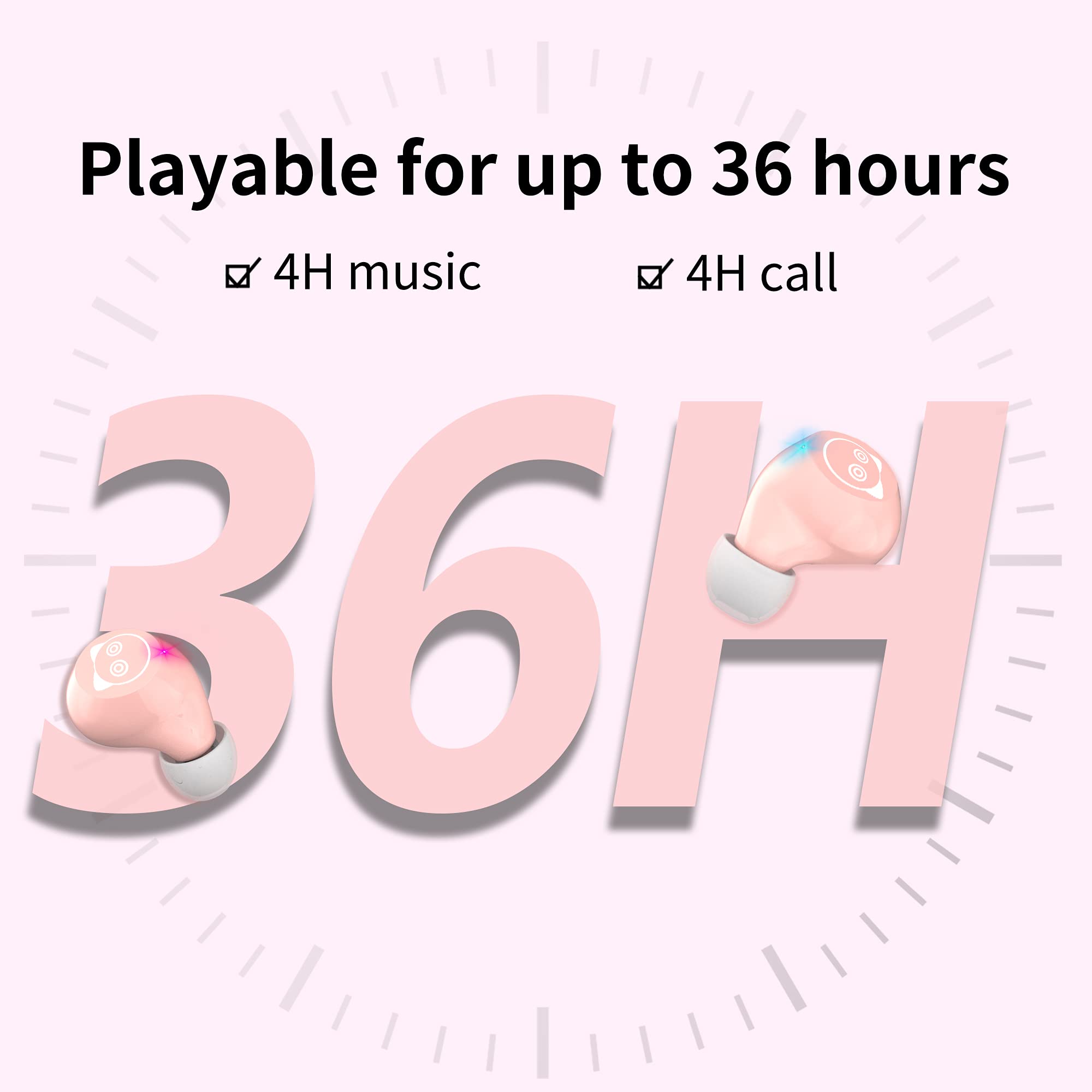 Kids Wireless Earbuds for Small Ears - Sweatproof Bluetooth 5.1 Headphones with Noise Cancelling & Cute Cartoon Kitty Charging Case - Perfect for School, Travel & Playtime