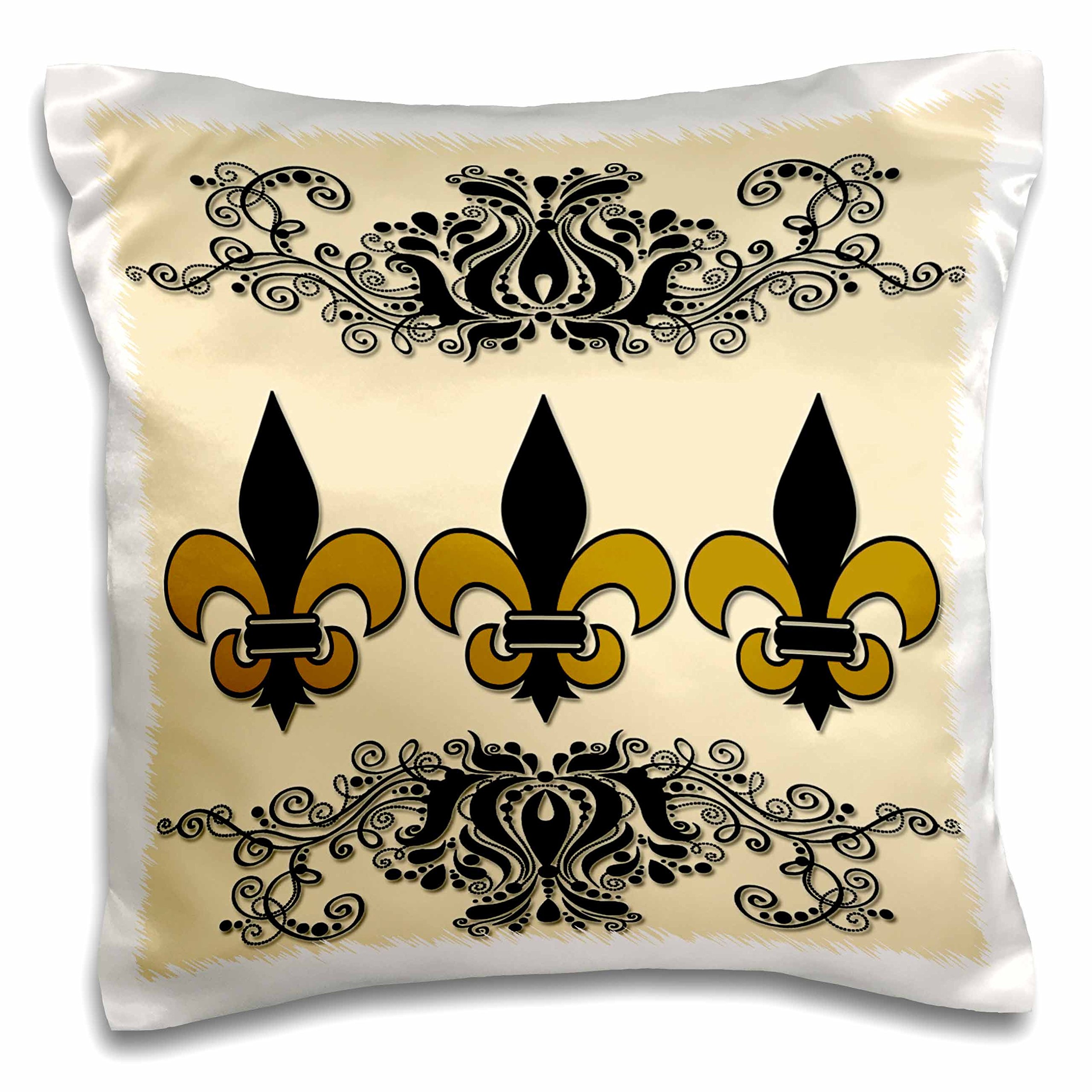 3dRose Fleur De Lis French Decor Beige and Black 16-inch Pillow Case - Elegant Home Decor for Living Room, Bedroom, or Gift