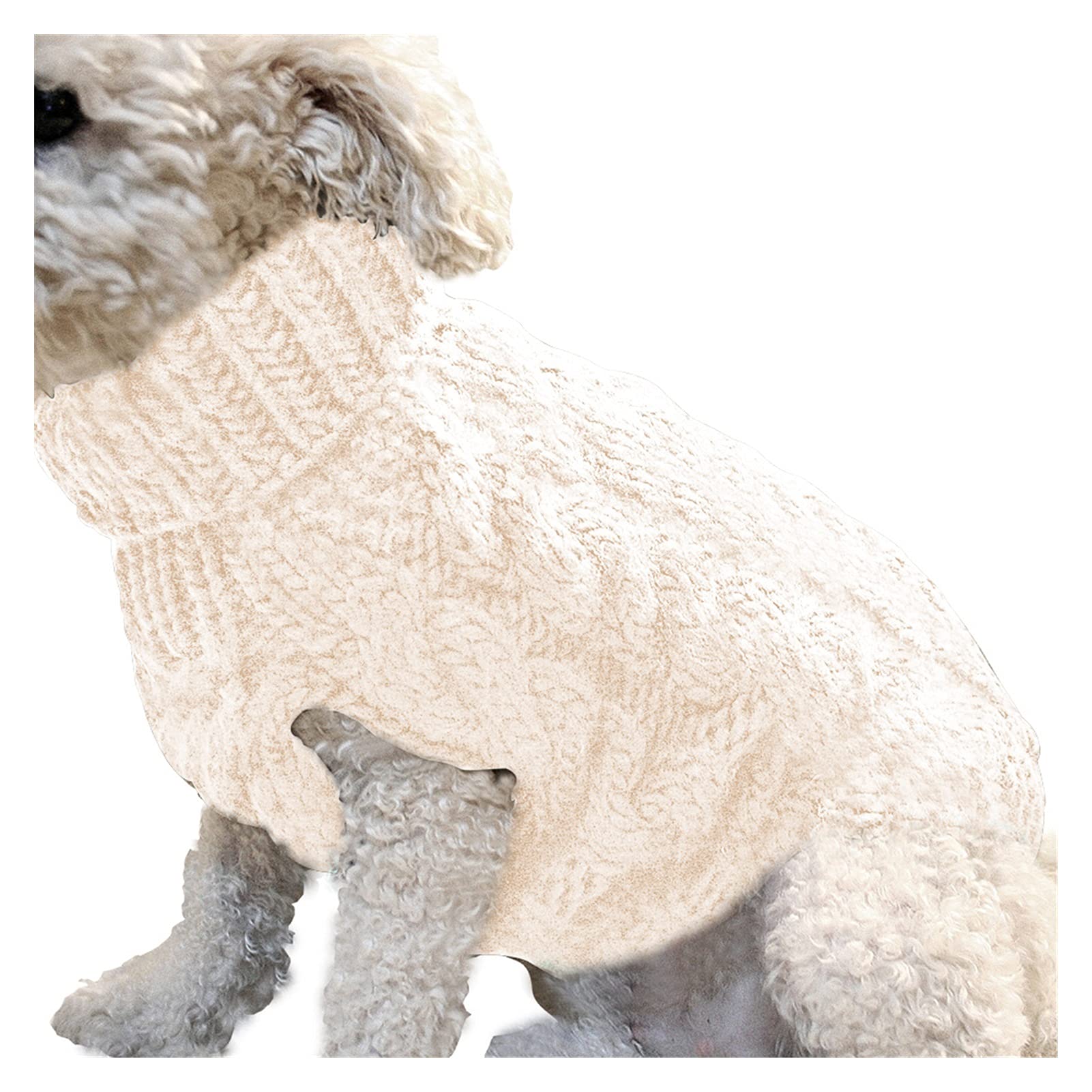 Warm Winter Knitted Dog Sweater - Cozy Turtleneck Vest for Puppies, Teddy & Bulldogs (Beige, Large) - Perfect for Cold Weather Walks & Indoor Comfort