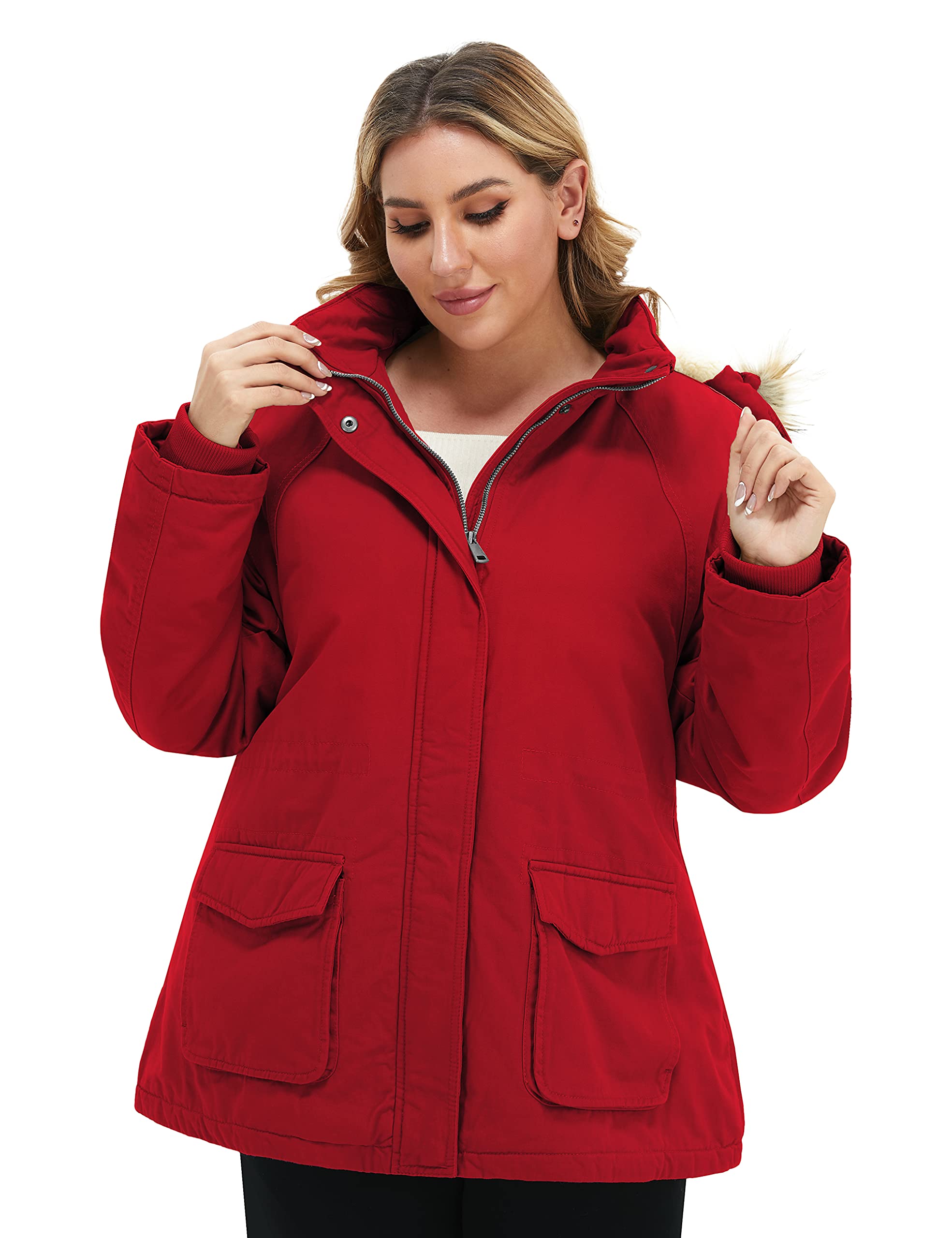 Soularge Women's Plus Size Sherpa Lined Winter Jacket with Detachable Hood - Warm Fleece Coat for Cold Weather, Outdoor Activities & Casual Wear
