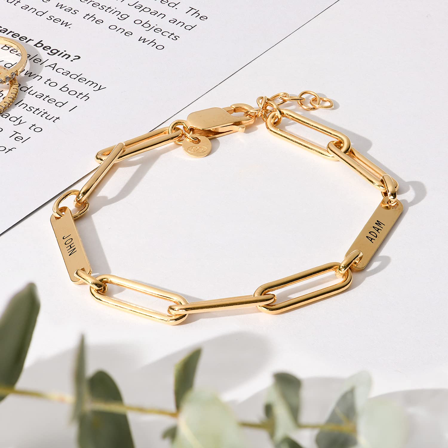 OAK & LUNA Personalized Ivy Name Paperclip Chain Bracelet - Custom Engraved Jewelry Gift for Women, Mom, Her - Mother's Day, Christmas, Birthday Present - Perfect for Everyday Wear, Date Nights & Special Occasions