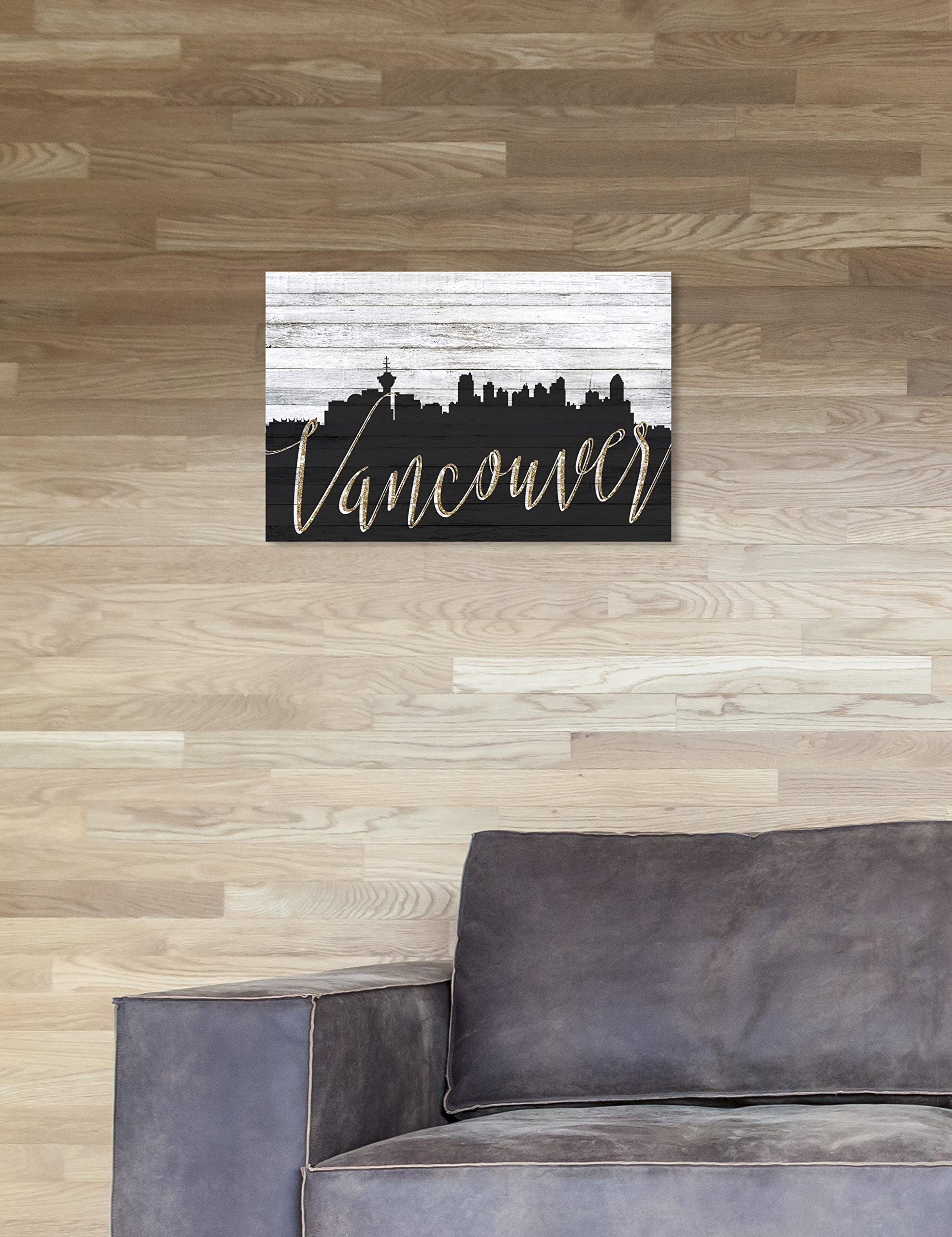Oliver Gal Artist Co. Vancouver Skyline Canvas Wall Art Print - 15x10 Inches, Black & Gold Framed Home Decor - Perfect for Living Room, Bedroom & Office