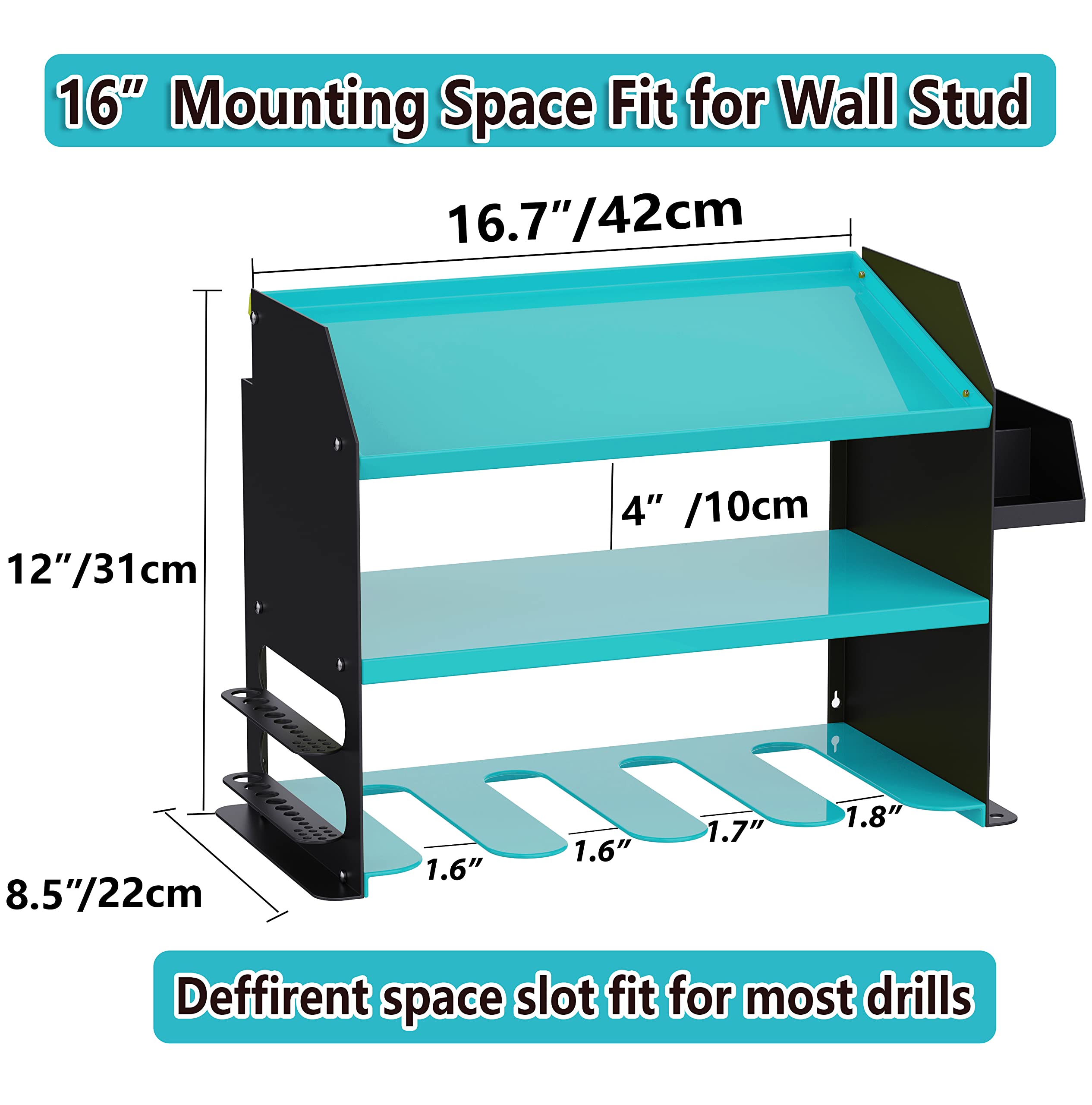 Luffioner Wall Mount Drill Storage Rack - Heavy Duty Power Tool Organizer for Drills & Bits - Garage & Workshop Tool Holder with Screw Box - Holds 4 Drills - Perfect Father's Day Gift (Blue) | Ideal for DIY Projects, Home Improvement & Professional Workspaces