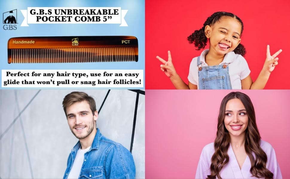 G.B.S Handmade Unbreakable Fine-Toothed Comb Set for Men & Women - 3 Pack Mustache, Eyebrow & Beard Combs - Portable Pocket Size for Travel, Gym & Daily Grooming - Tortoise MCT DCT PCT Combs for Hair Styling Anywhere