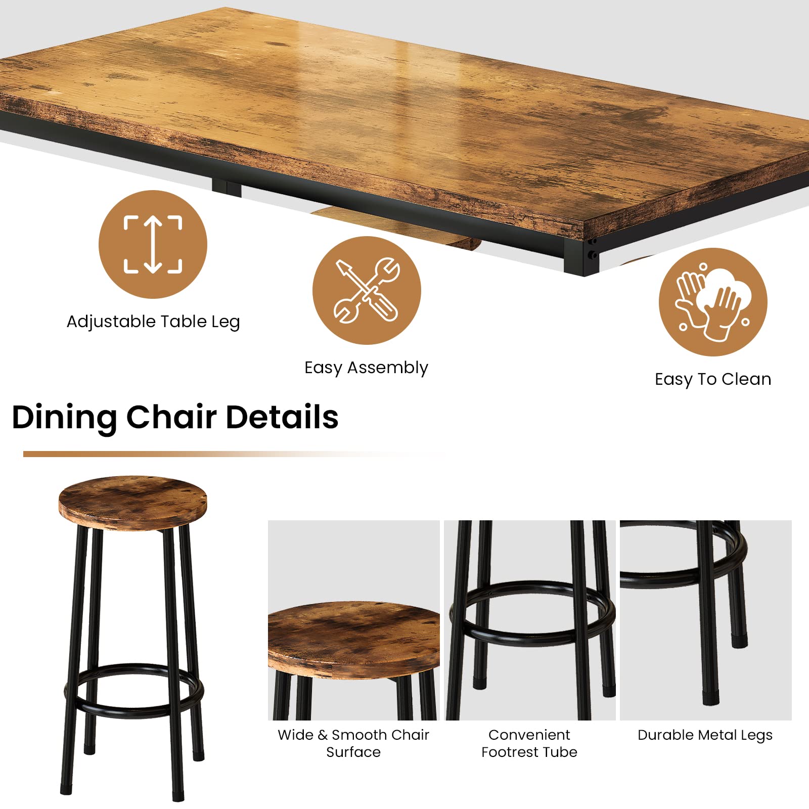 Recaceik 5-Piece Modern Wood Dining Table Set with 4 Chairs - Kitchen & Pub Bar Height Table for Breakfast Nook, Small Space Living Room - Perfect for Apartments, Condos & Cozy Home Dining