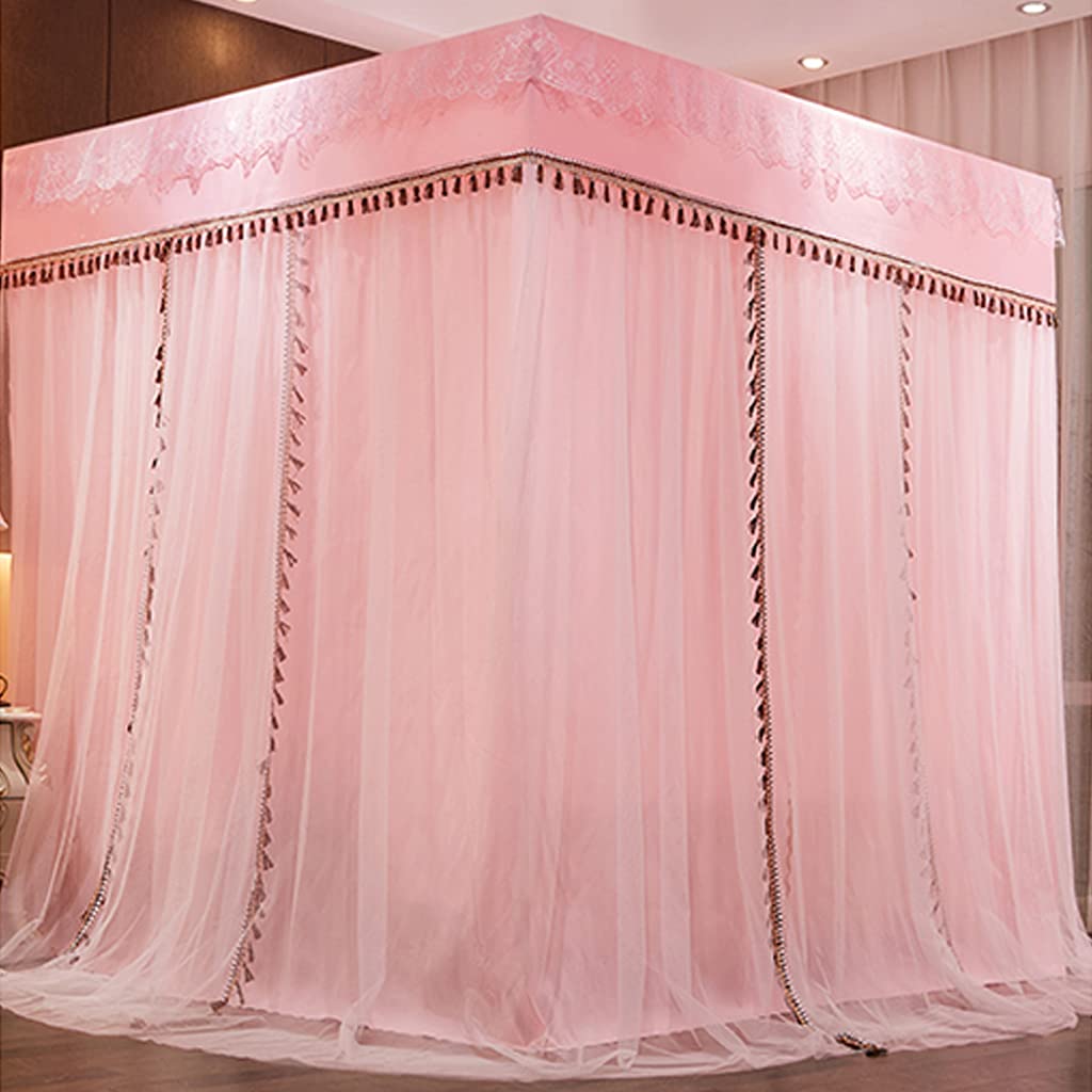 Pink Princess 4-Poster Bed Canopy with Mosquito Net for Girls & Adults - Twin/Full/Queen/King Size Bed Curtain (Solid Pink, Full) - Perfect for Kids' Rooms, Bedroom Decor & Romantic Sleep Protection