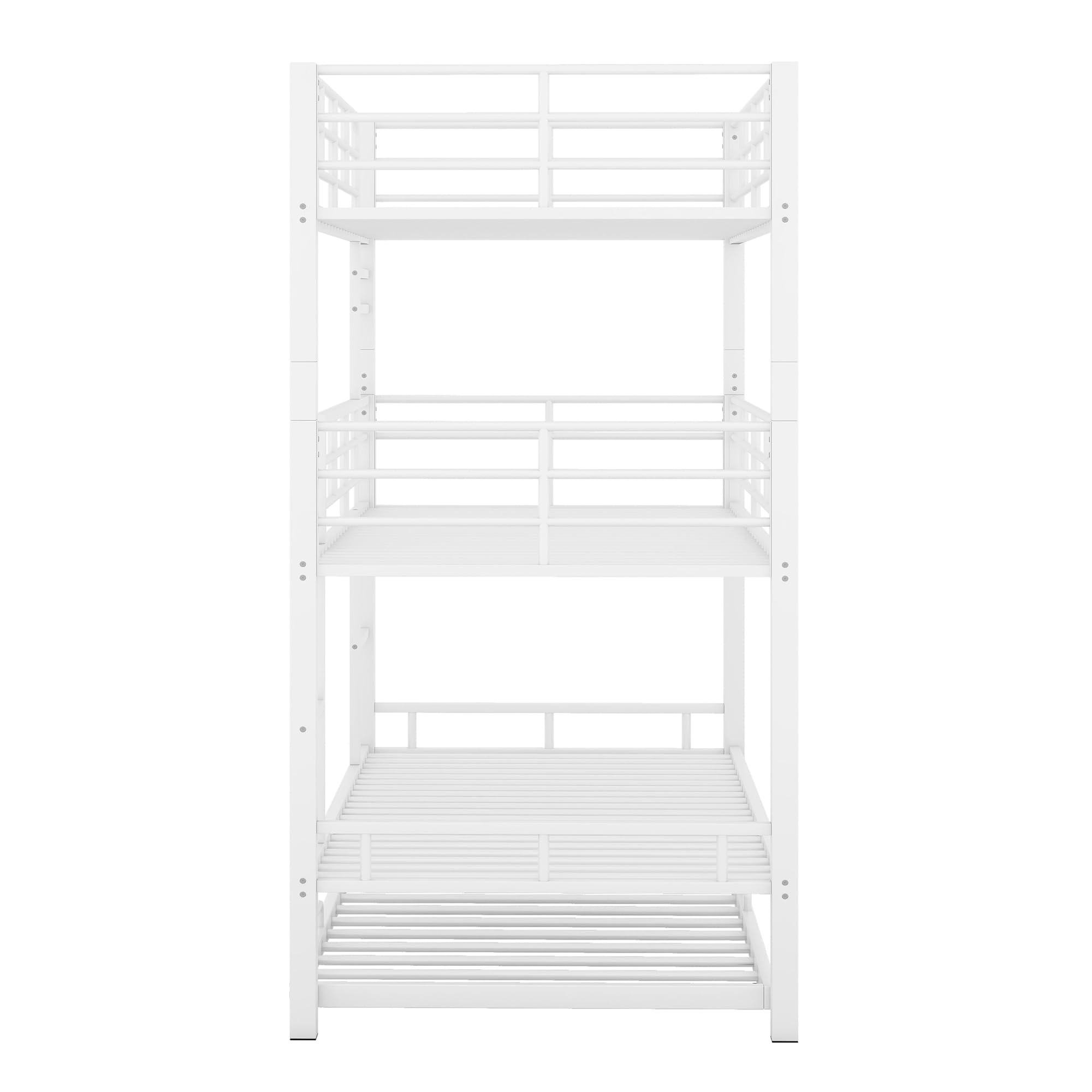 BOVZA White Metal Triple Twin Bunk Bed with Trundle - Twin Over Twin Over Twin 3 Tier Bunk Bed for 4 People, Convertible to 3 Separate Beds, Includes 2 Ladders & Guardrails - Perfect for Kids, Teens, Dorms, Small Bedrooms & Space-Saving Solutions