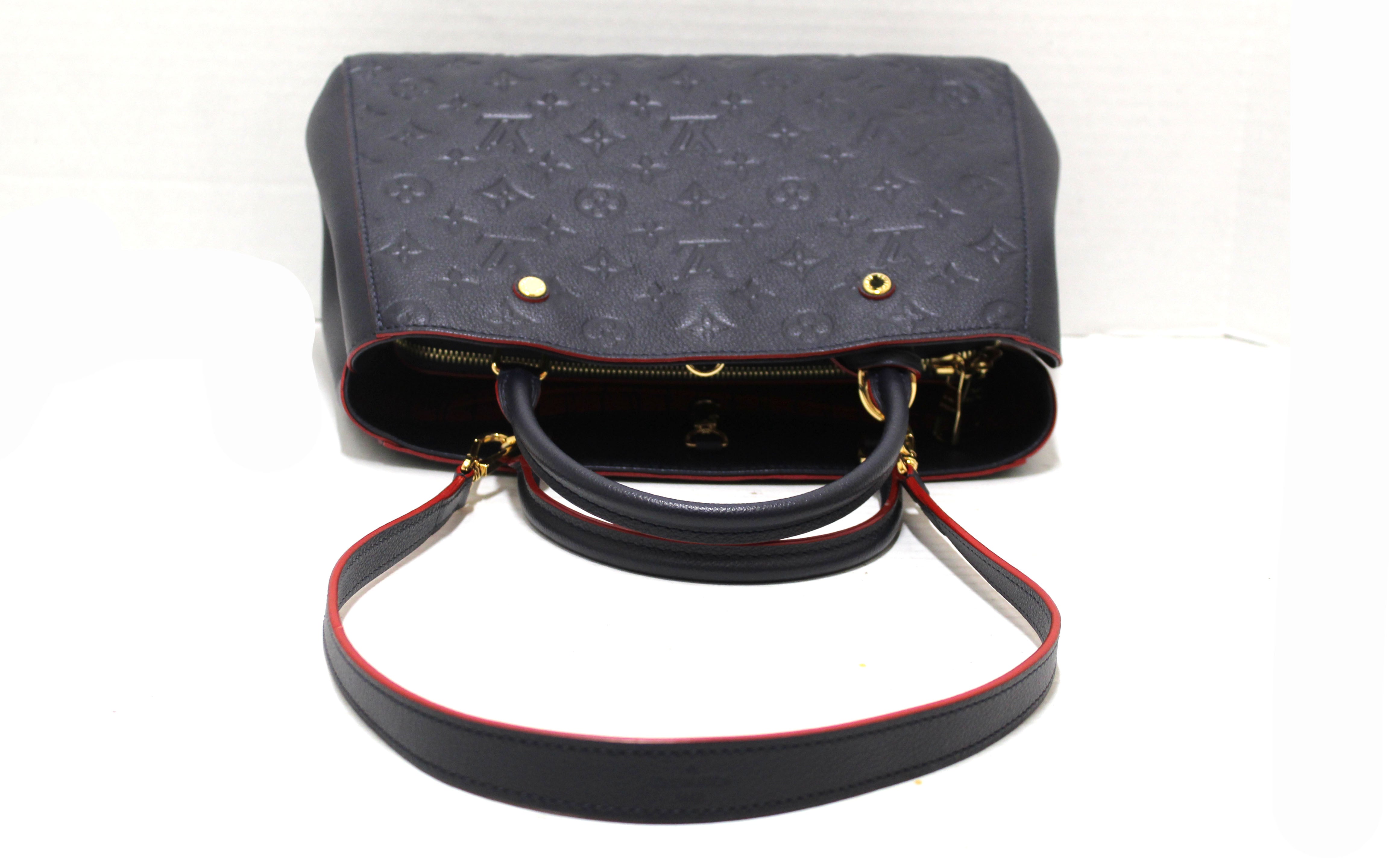 Authentic Louis Vuitton Blue Monogram Empreinte Leather Montaigne MM Handbag - Luxury Designer Tote for Women, Perfect for Work, Travel & Everyday Use