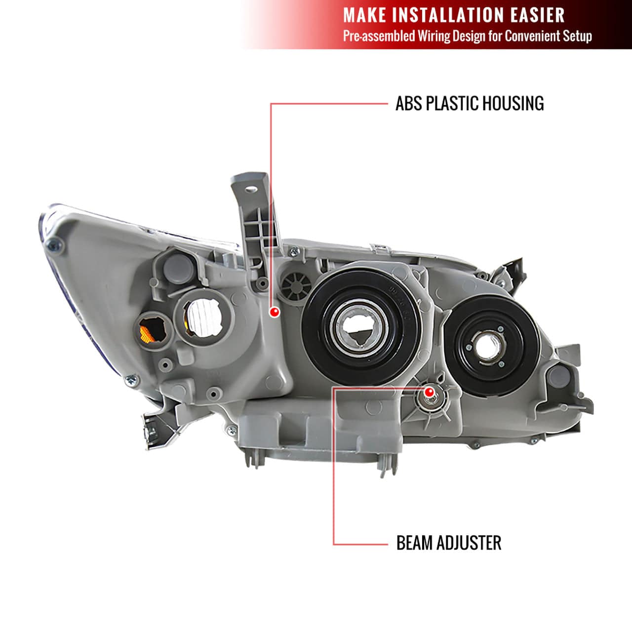 2007-2009 Toyota Camry Projector Headlights with Amber Reflectors - Matte Black Housing & Clear Lens - Upgrade for Night Driving & Enhanced Visibility